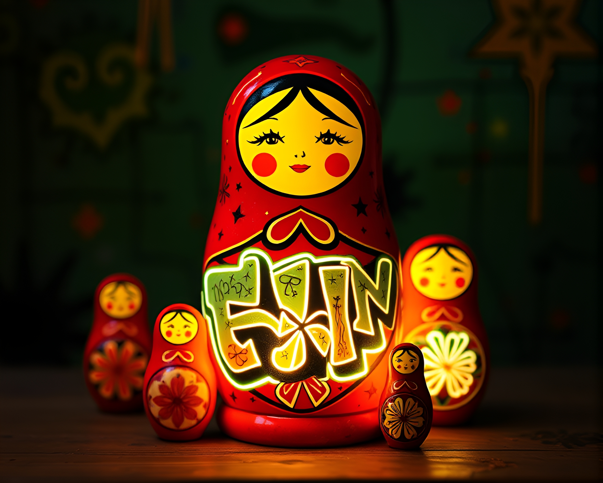 Neon Graffiti Matryoshka Dolls Center Composition – free AI stock image