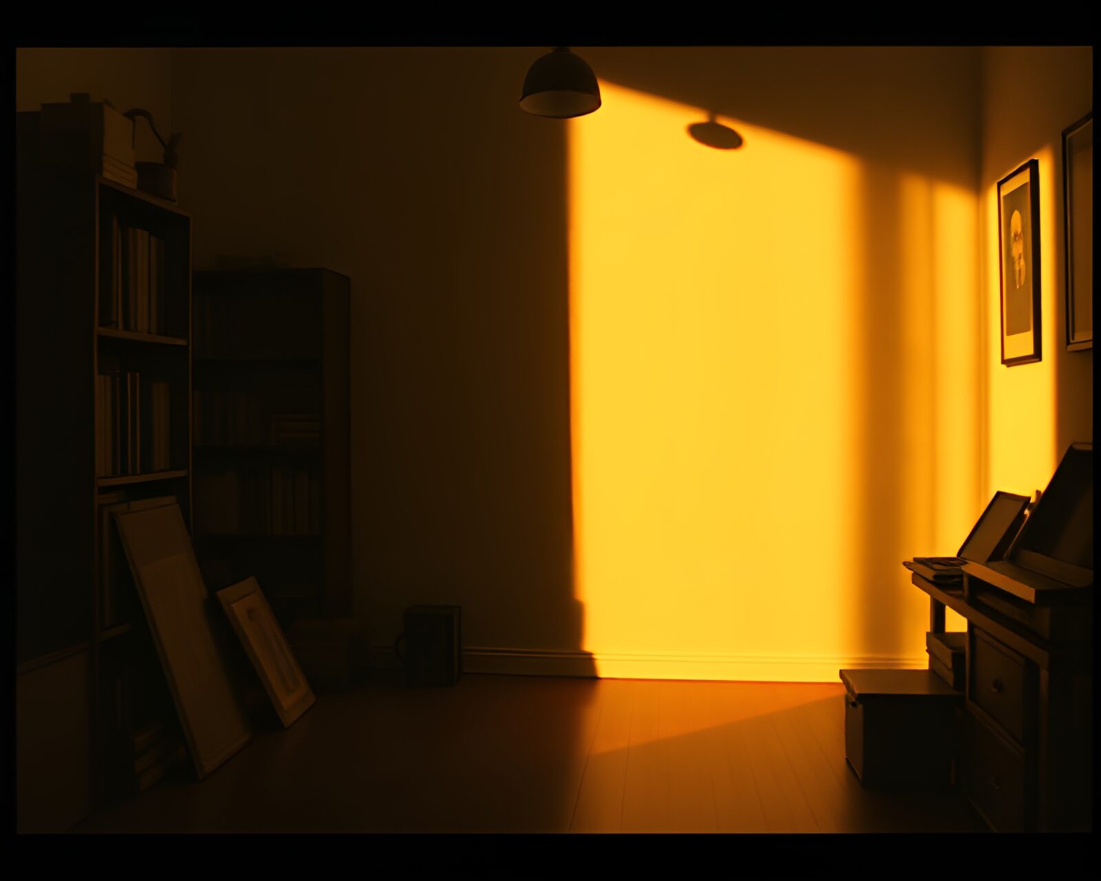 Vinyl record surrounded by shadows in attic ambiance