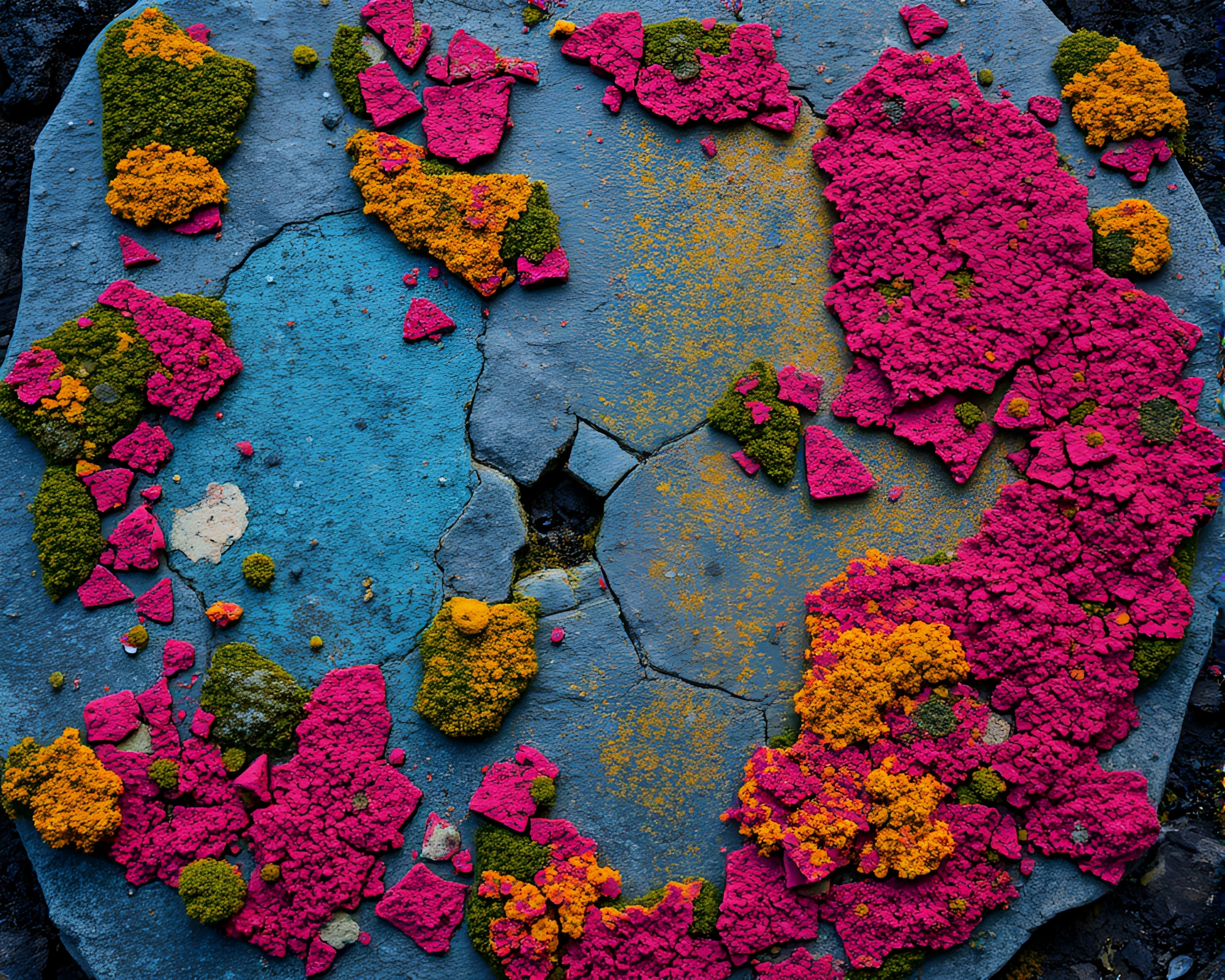 Neon Stone Circle with Vibrant Lichen Texture – free AI stock image