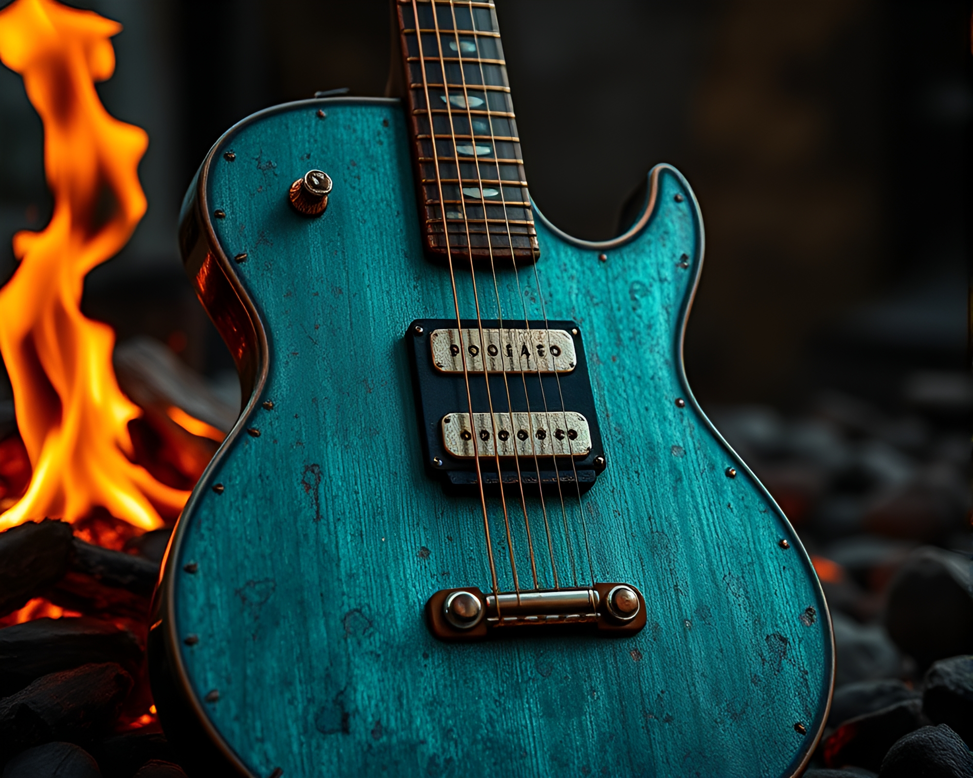 Rustic Guitar by the Bonfire – free AI stock image