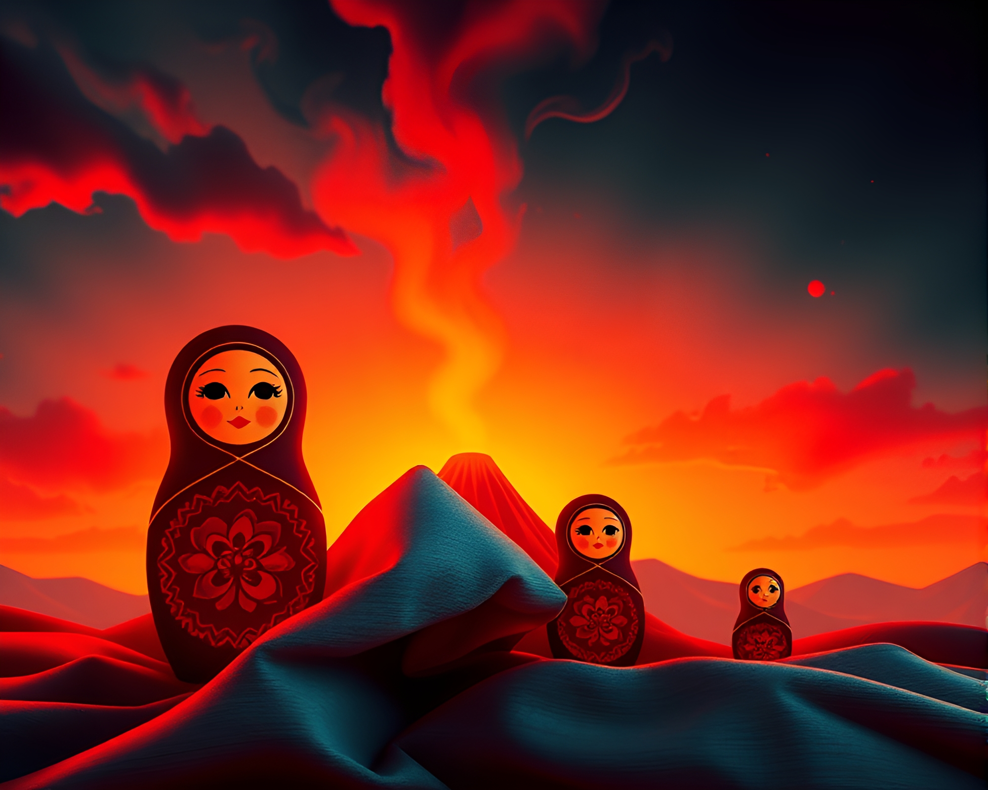 Matryoshka Doll in Volcano Red Fabric Folds – free AI stock image