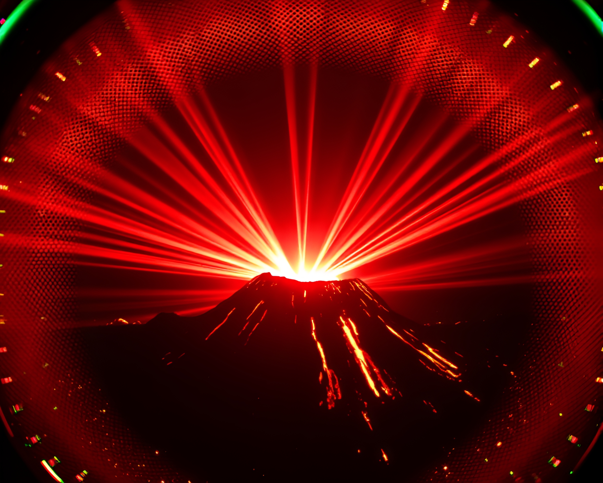 Fisheye View of Erupting Volcano at Night Club – free AI stock image