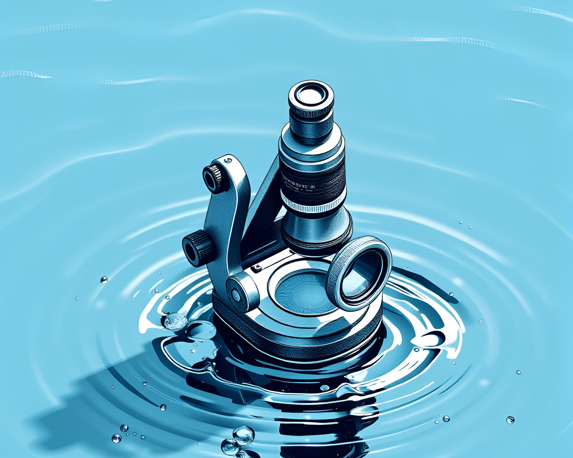 Isometric Antique Sextant in Monochrome Blue Water Distortion Illustration – free AI stock image
