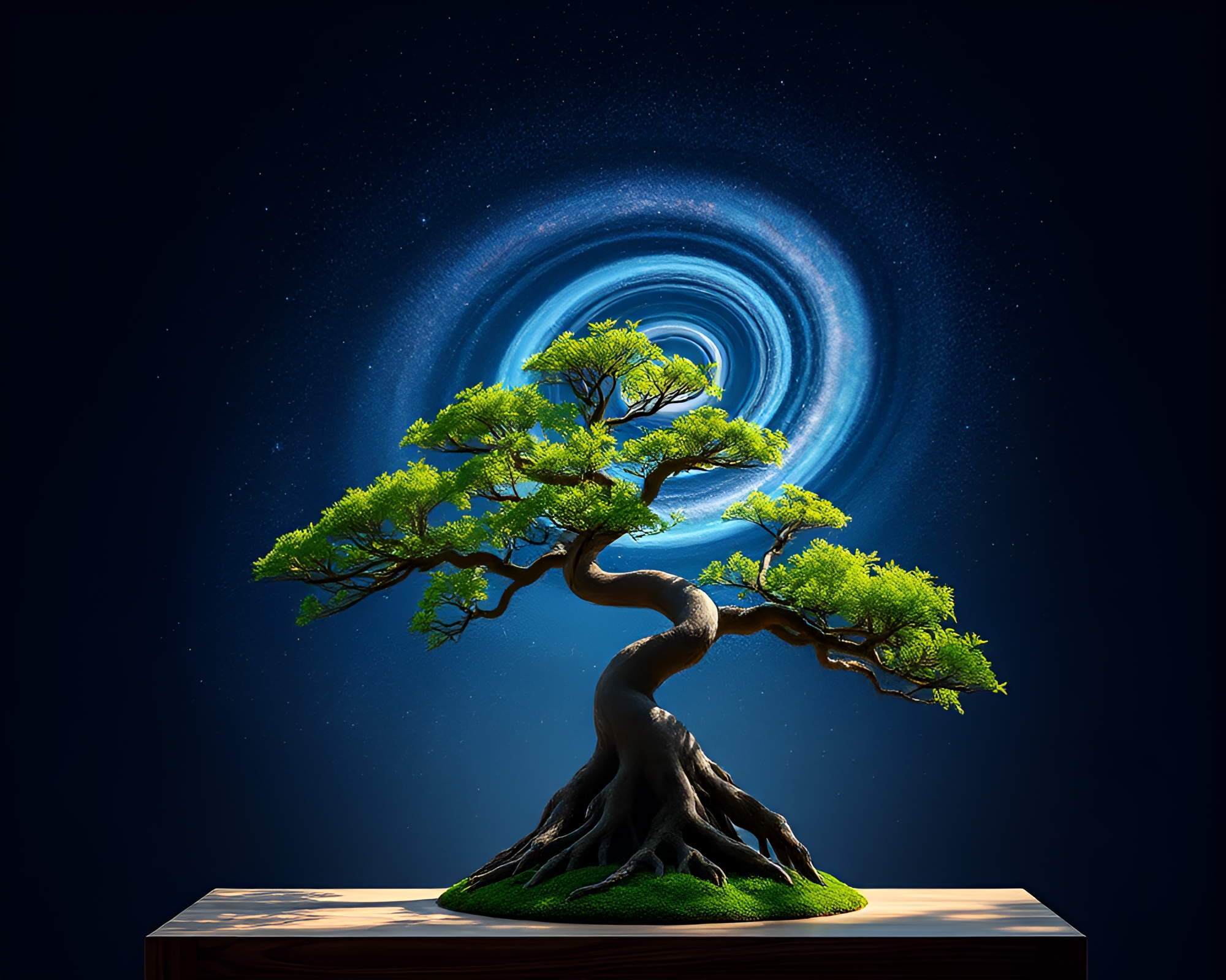 Enchanting Bonsai Tree Under Milky Way Toon Shade – free AI stock image