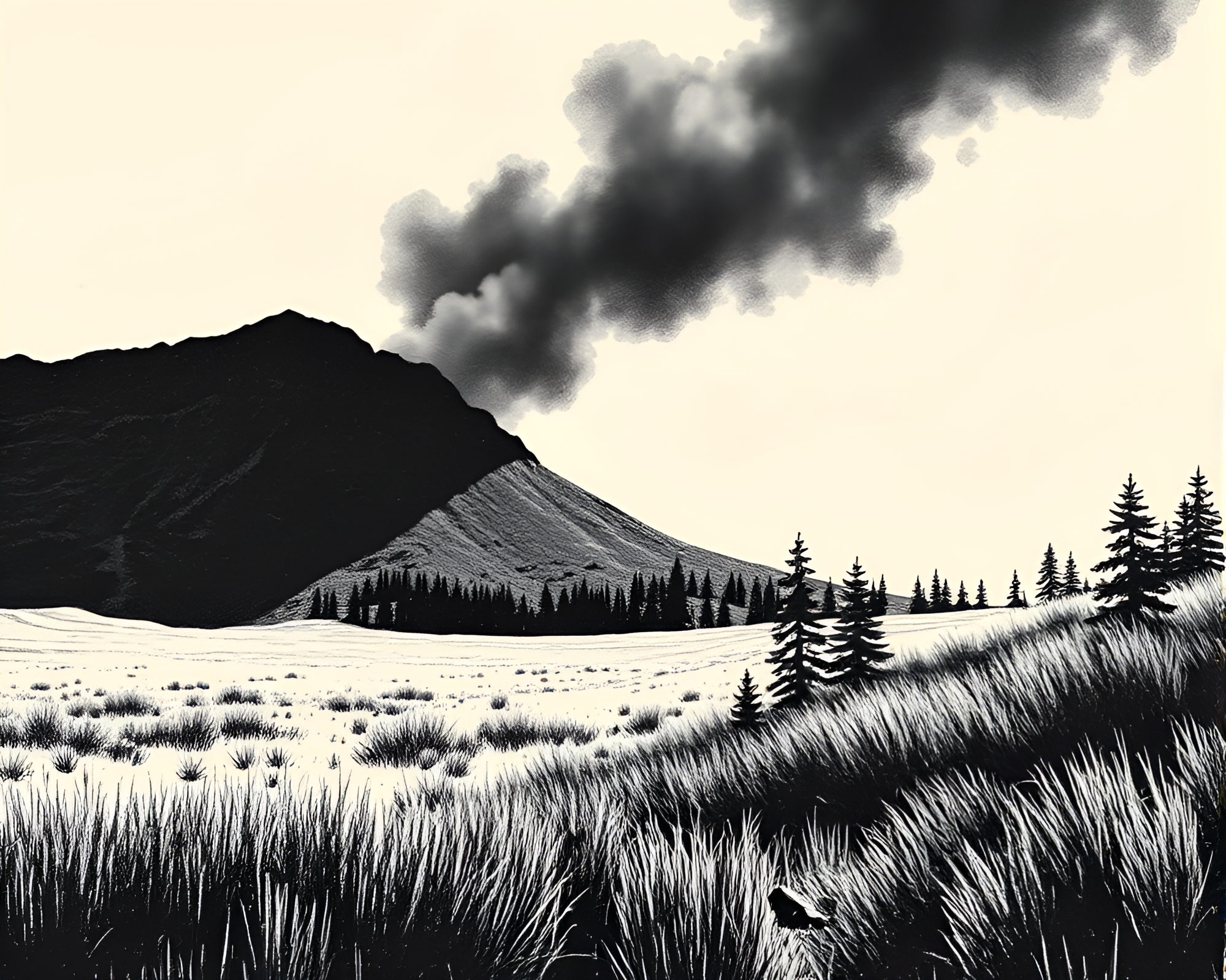 Geyser Field: Woodcut Print Close-Up – free AI stock image