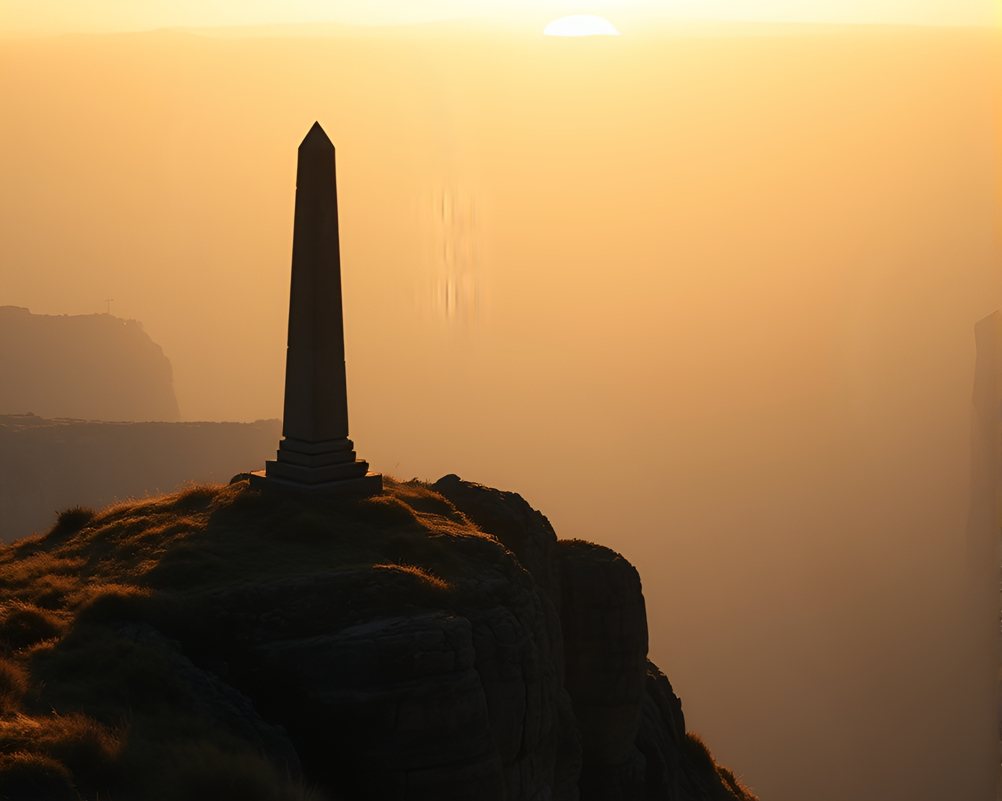 Majestic Obelisk Silhouette During Golden Hour on Cliffside – free AI stock image