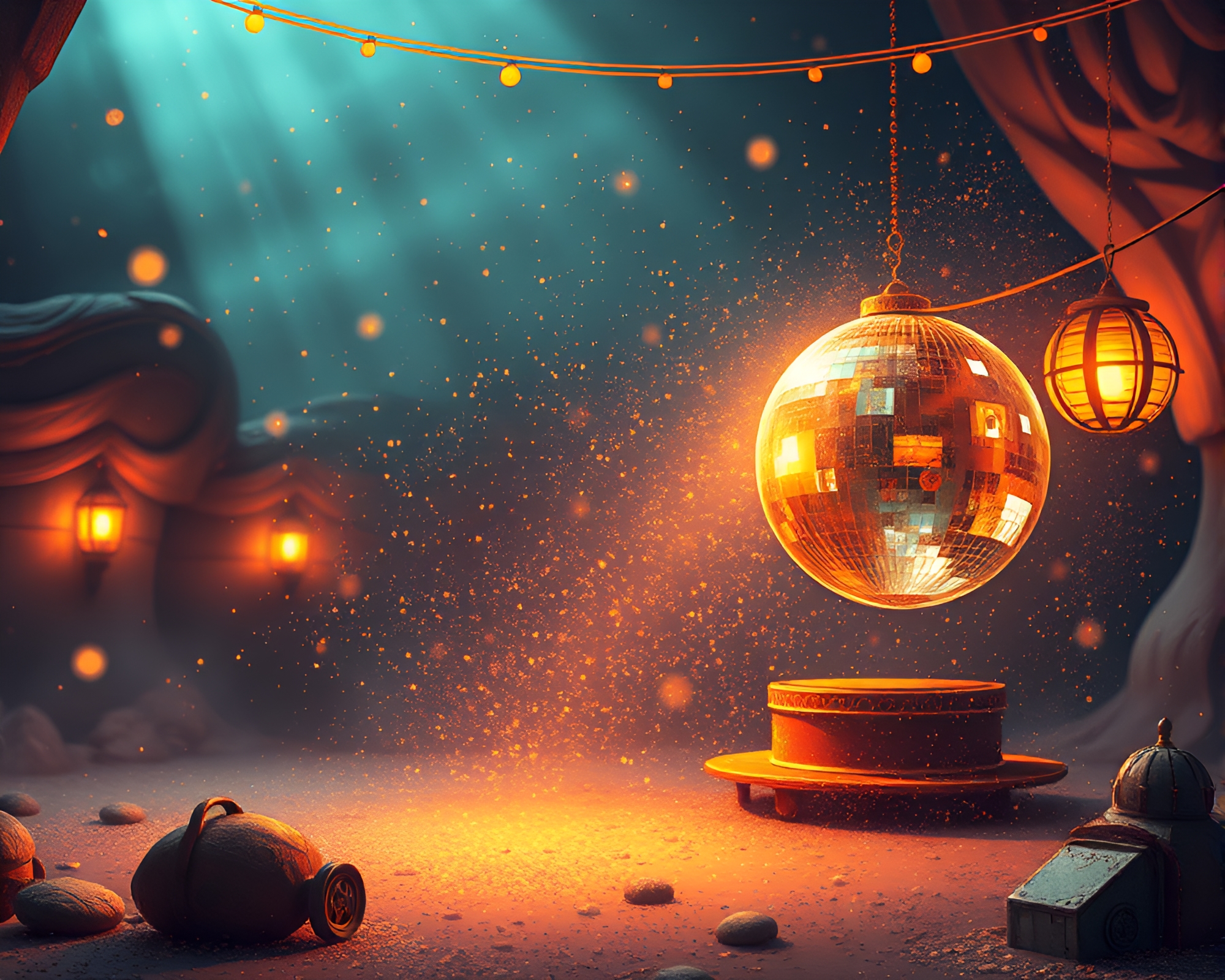 Steampunk Oasis with Disco Ball Glimmer – free AI stock image