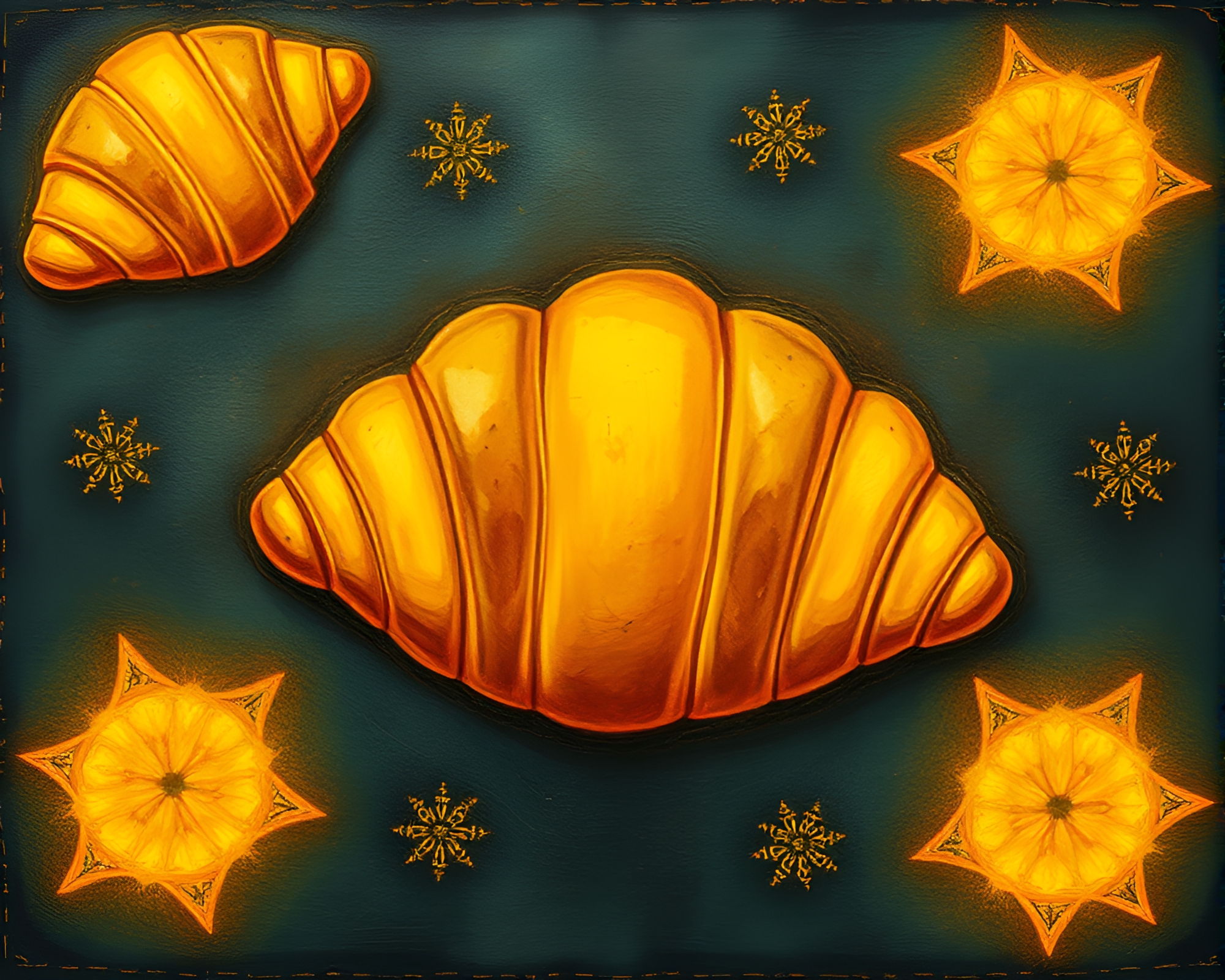Enchanted Croissant Stitched in Sorcery Glow – free AI stock image