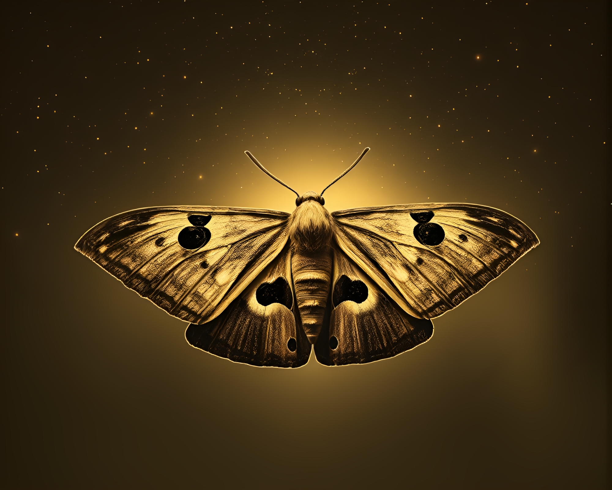 Moth Dance Under Sepia Starlit Geometric Sky – free AI stock image