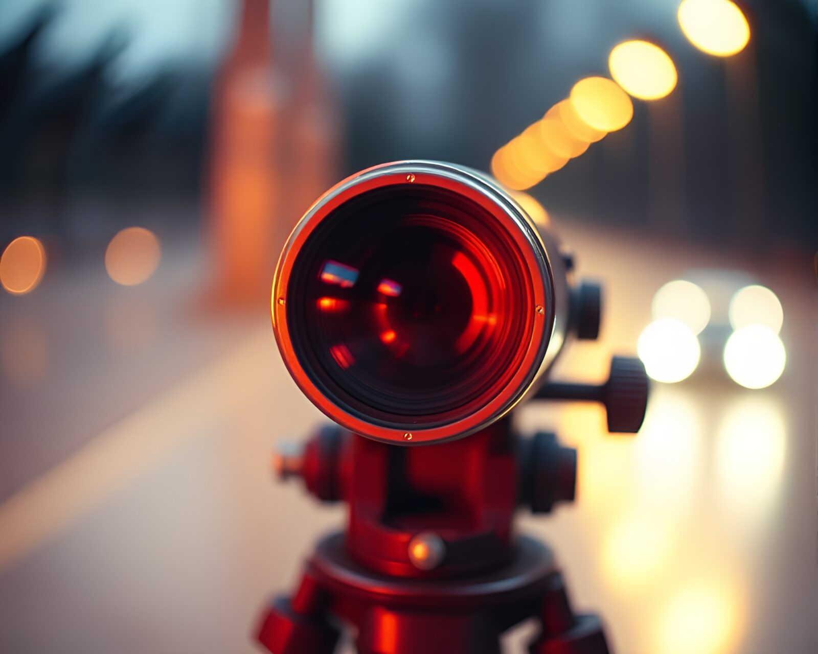 Faded vintage telescope with colorful film burn effects