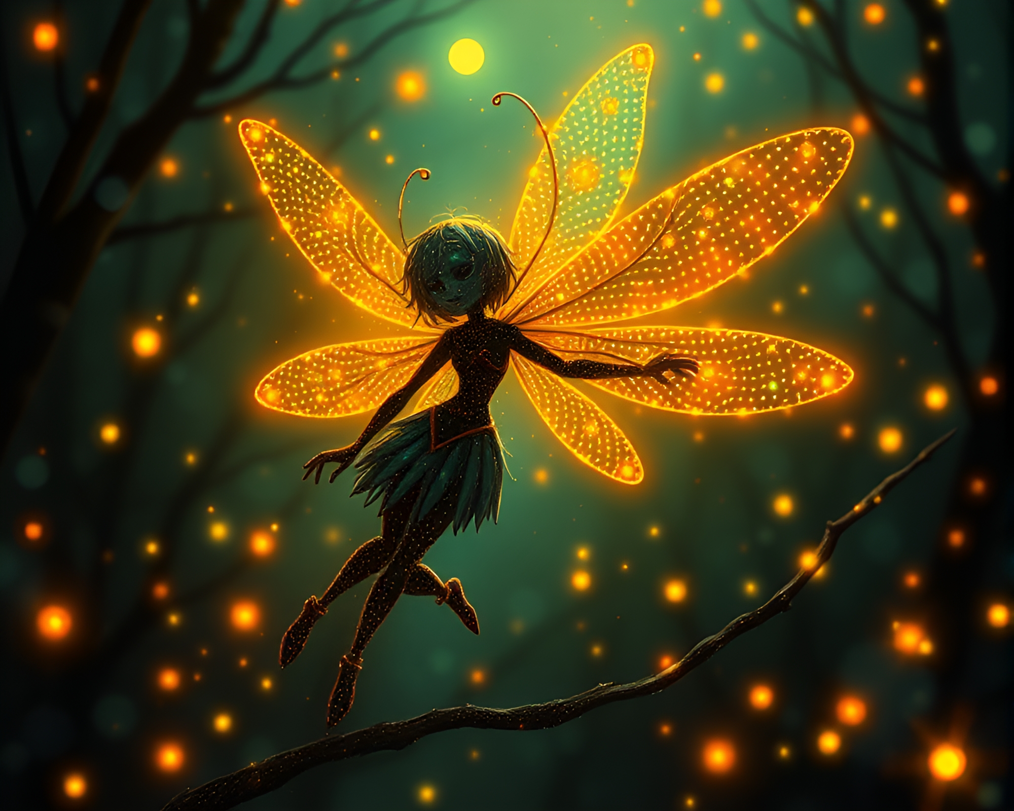 Steampunk Elf Among Firefly Dots – free AI stock image