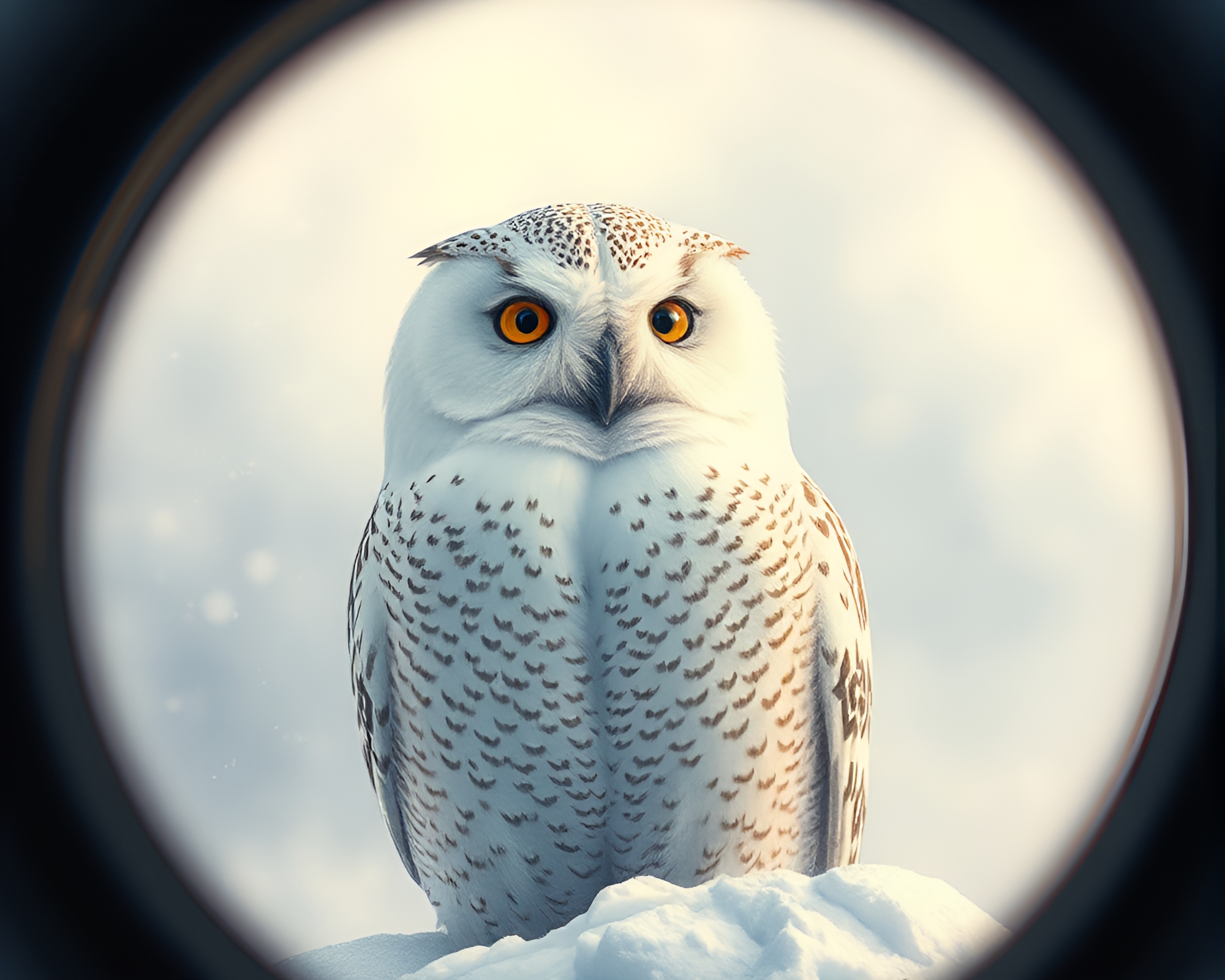 Pastel Snowy Owl in Wide-Angle Lens Vignette – free AI stock image