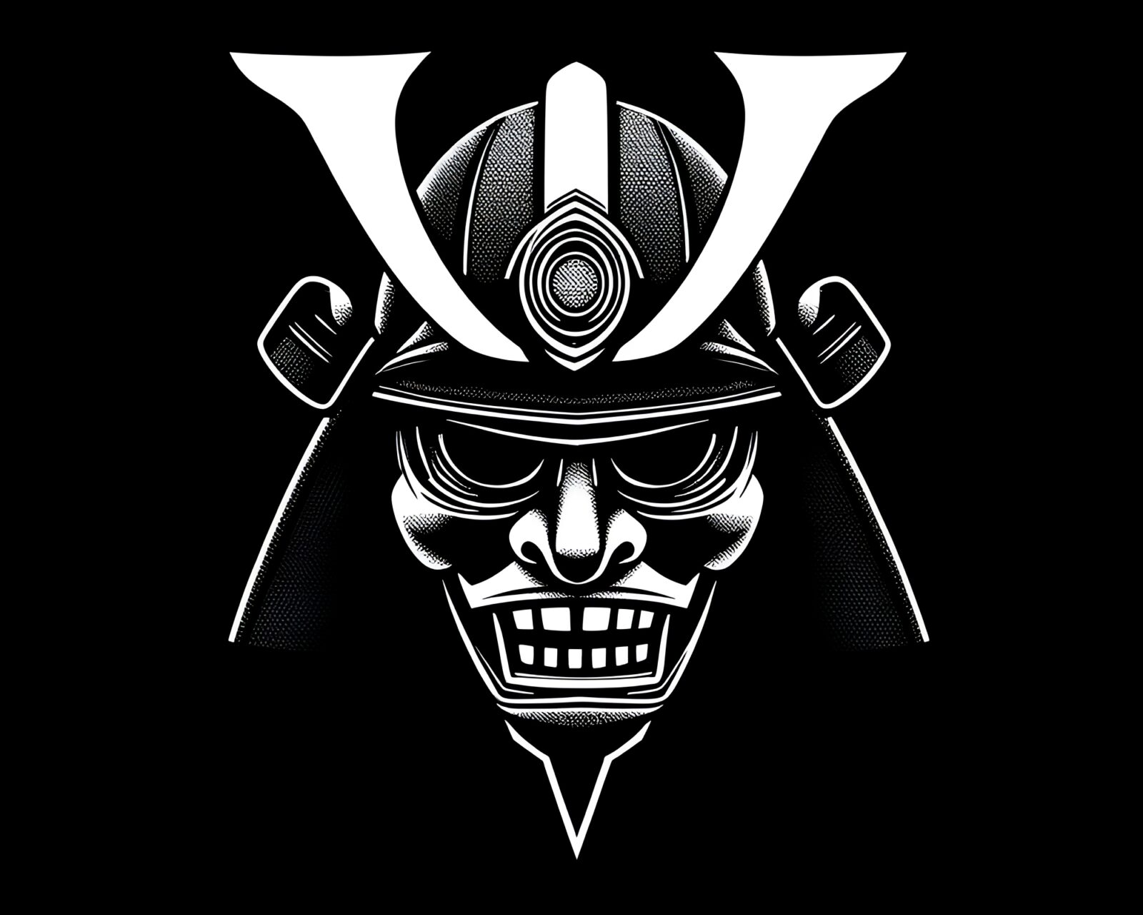 Black gradient mesh samurai helmet in halftone style