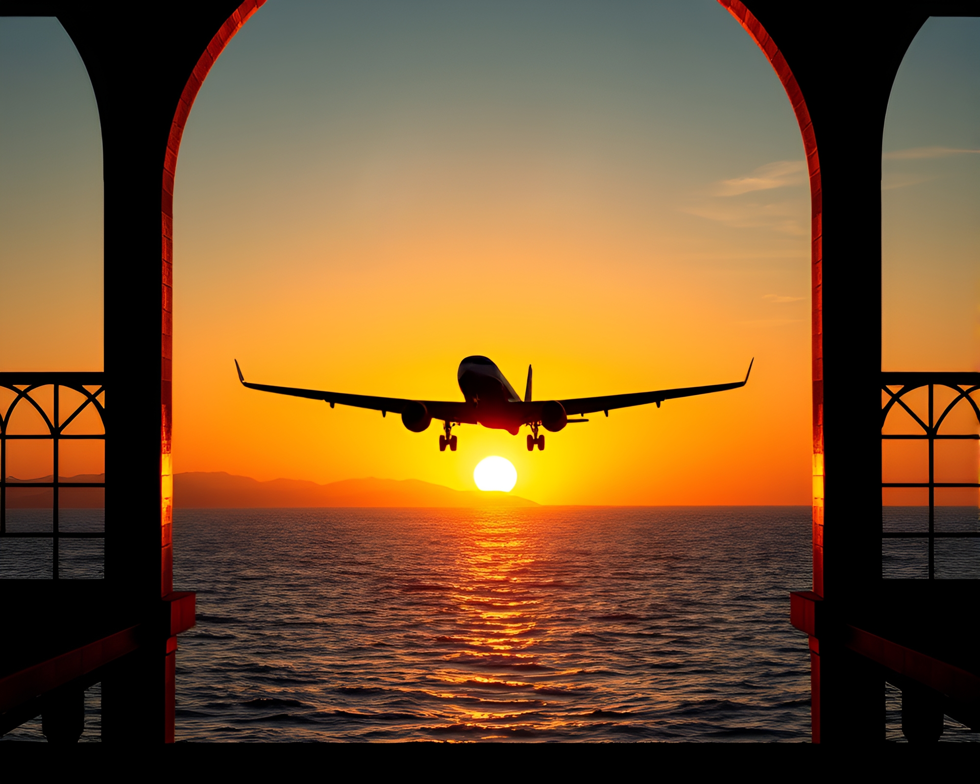 Majestic Sea Plane Flying Through Stencil Art Frame – free AI stock image