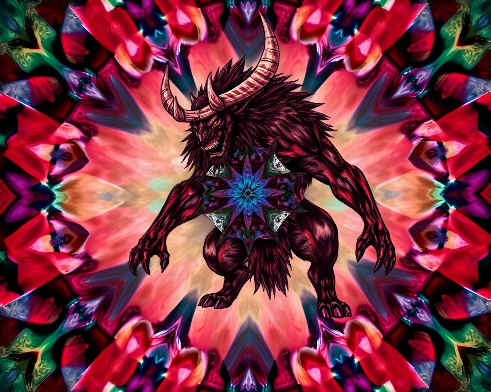 Minotaur in Kaleidoscope Fragmented Hatching Composition – free AI stock image