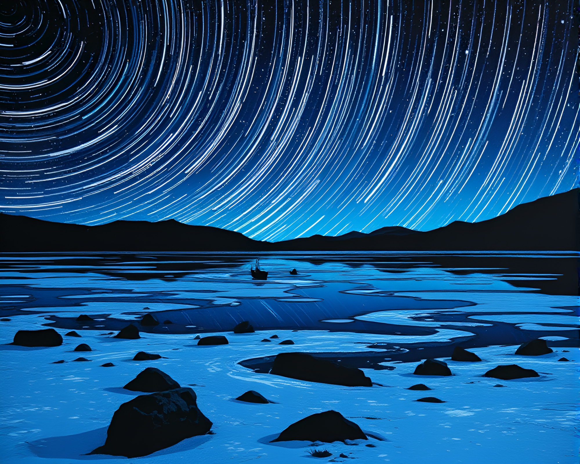 Hydra’s Star Trails at Polar Twilight – free AI stock image
