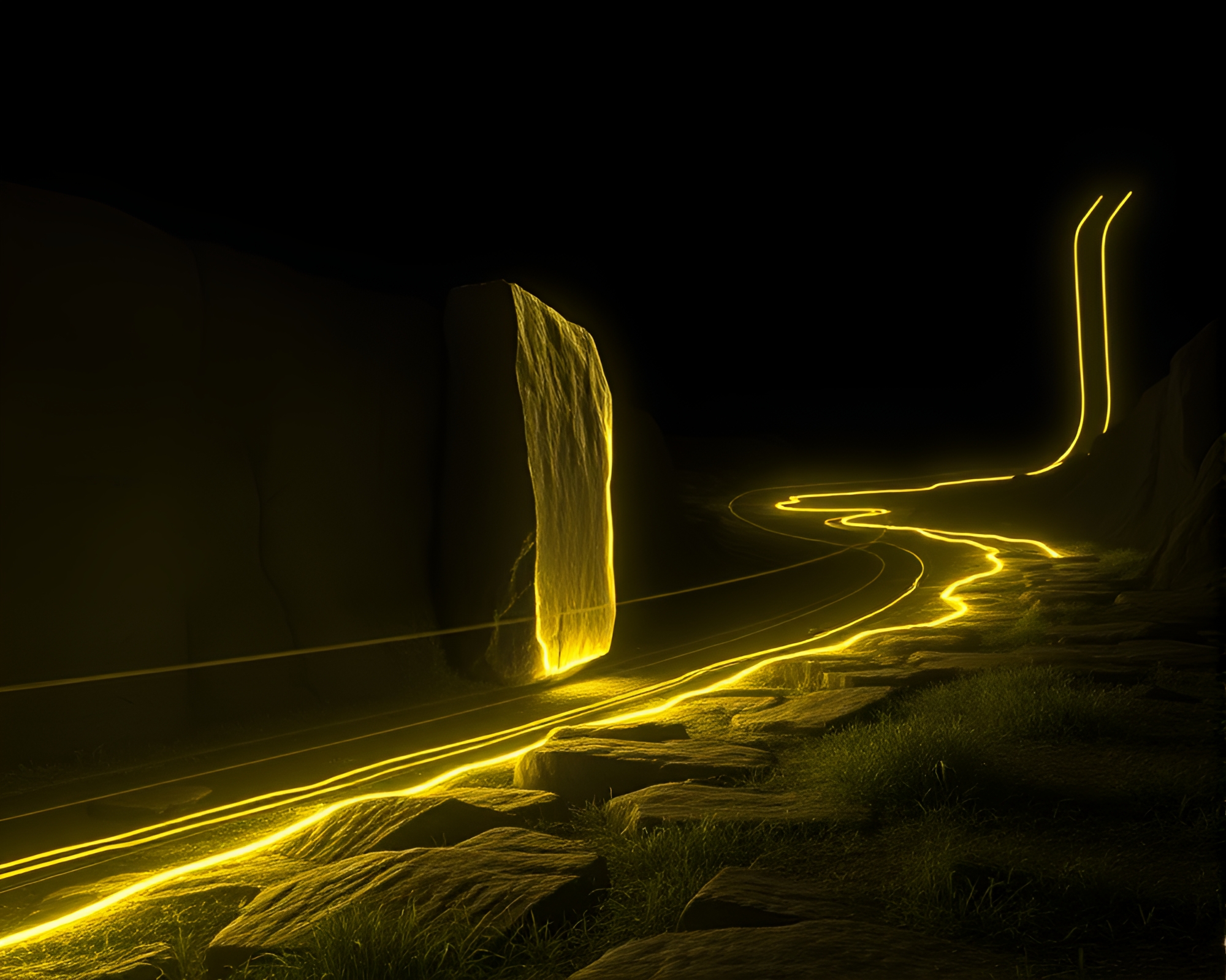 Glowing Rune Stone with Monochrome Yellow Lighting – free AI stock image