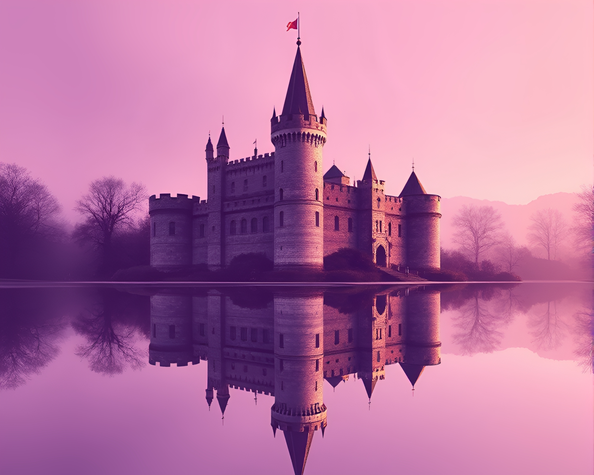 Amethyst Castle Reflections in Halftone Pattern – free AI stock image