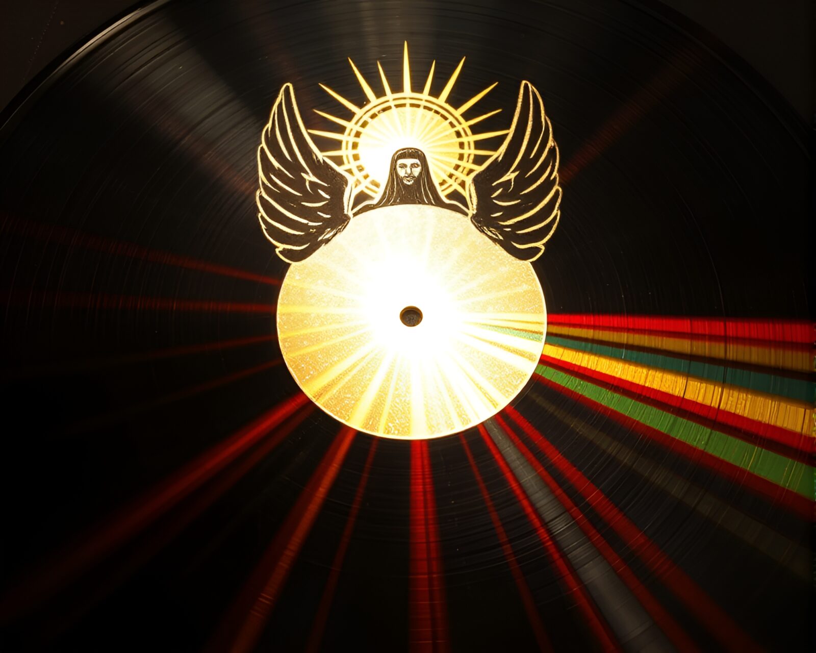 Dynamic HDR image of a dazzling vinyl record with god rays