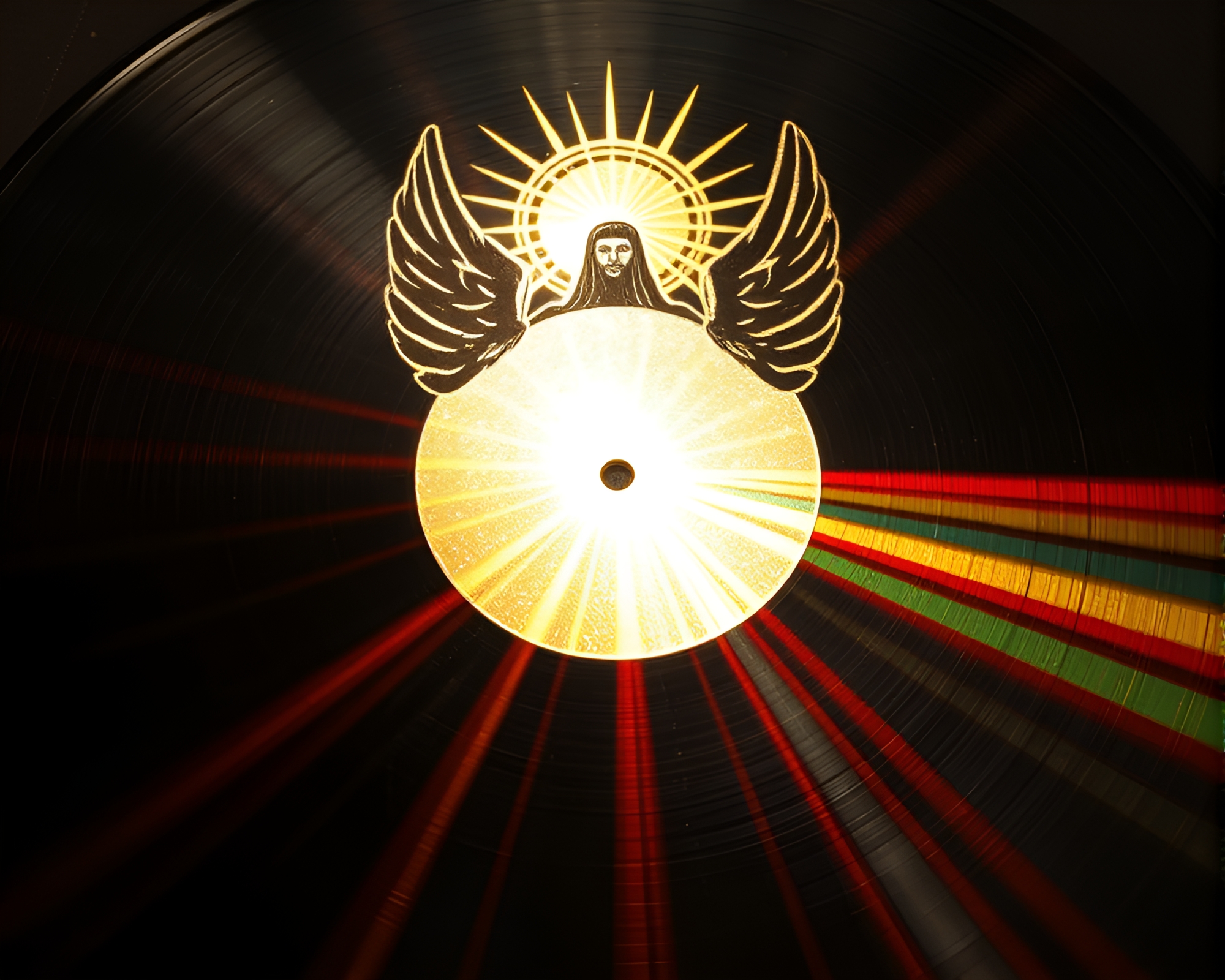 Foil-Stamped Vinyl Record Shining with Vibrant God Rays – free AI stock image