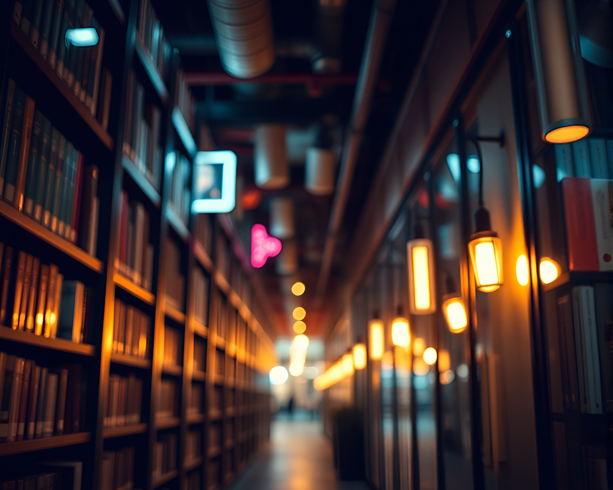 Cyberpunk Alley: Library Lamp Light Geometry – free AI stock image