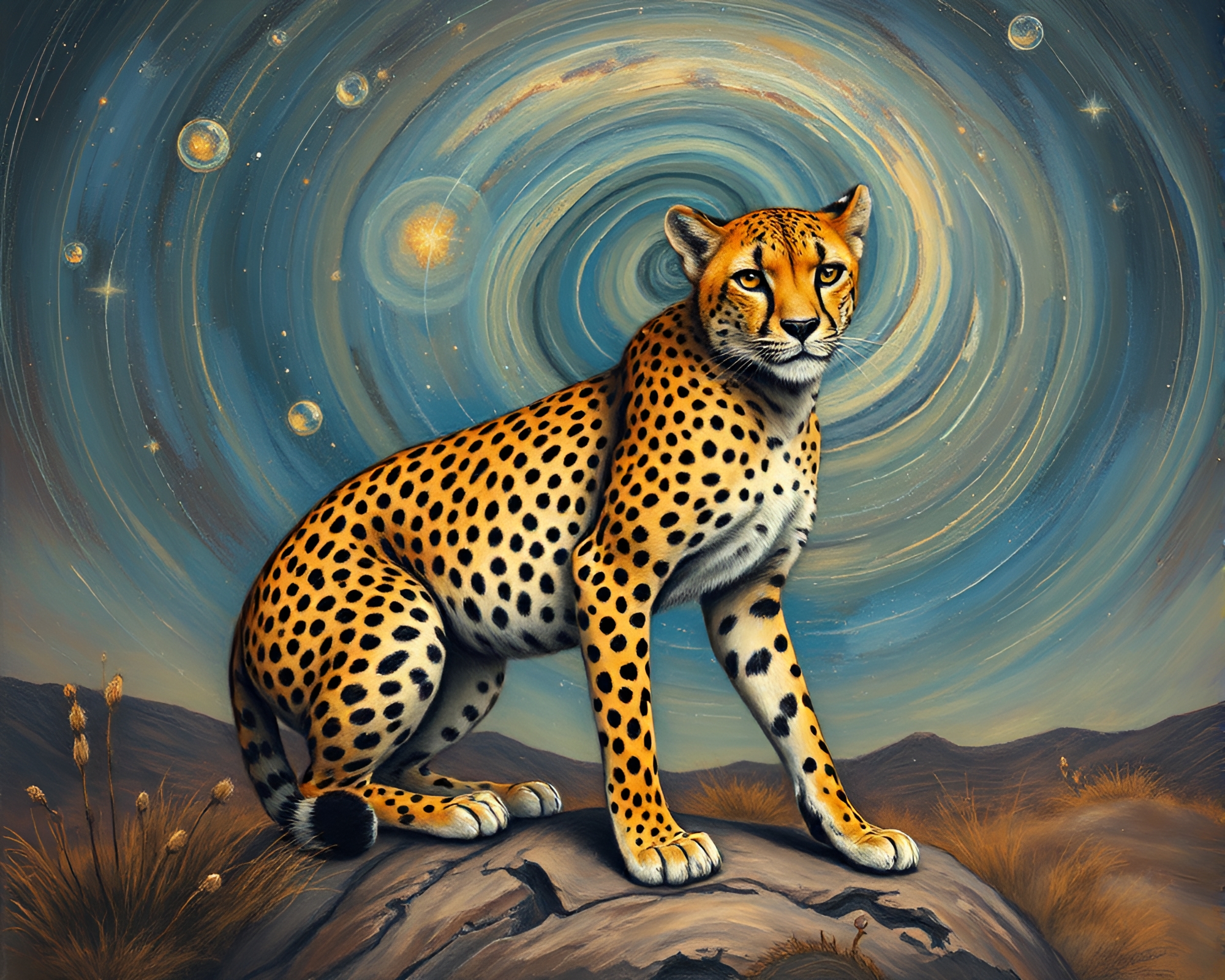 Cheetah under Milky Way Swirl – free AI stock image
