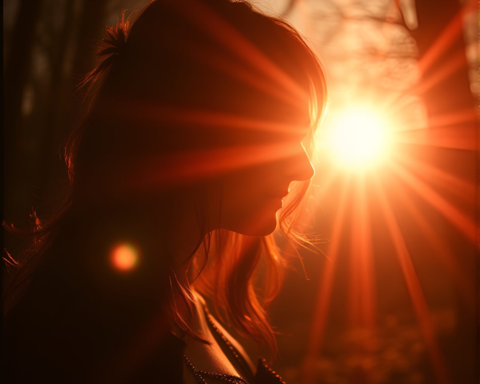 Dark and eerie scene with duochrome lighting and lens flare
