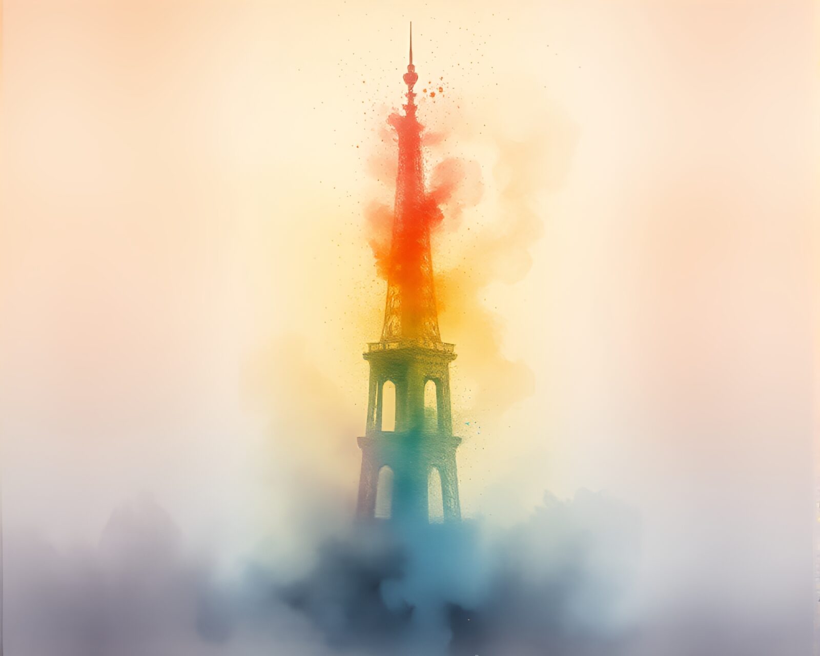 A tower made of dust particles in pastel gradient hues