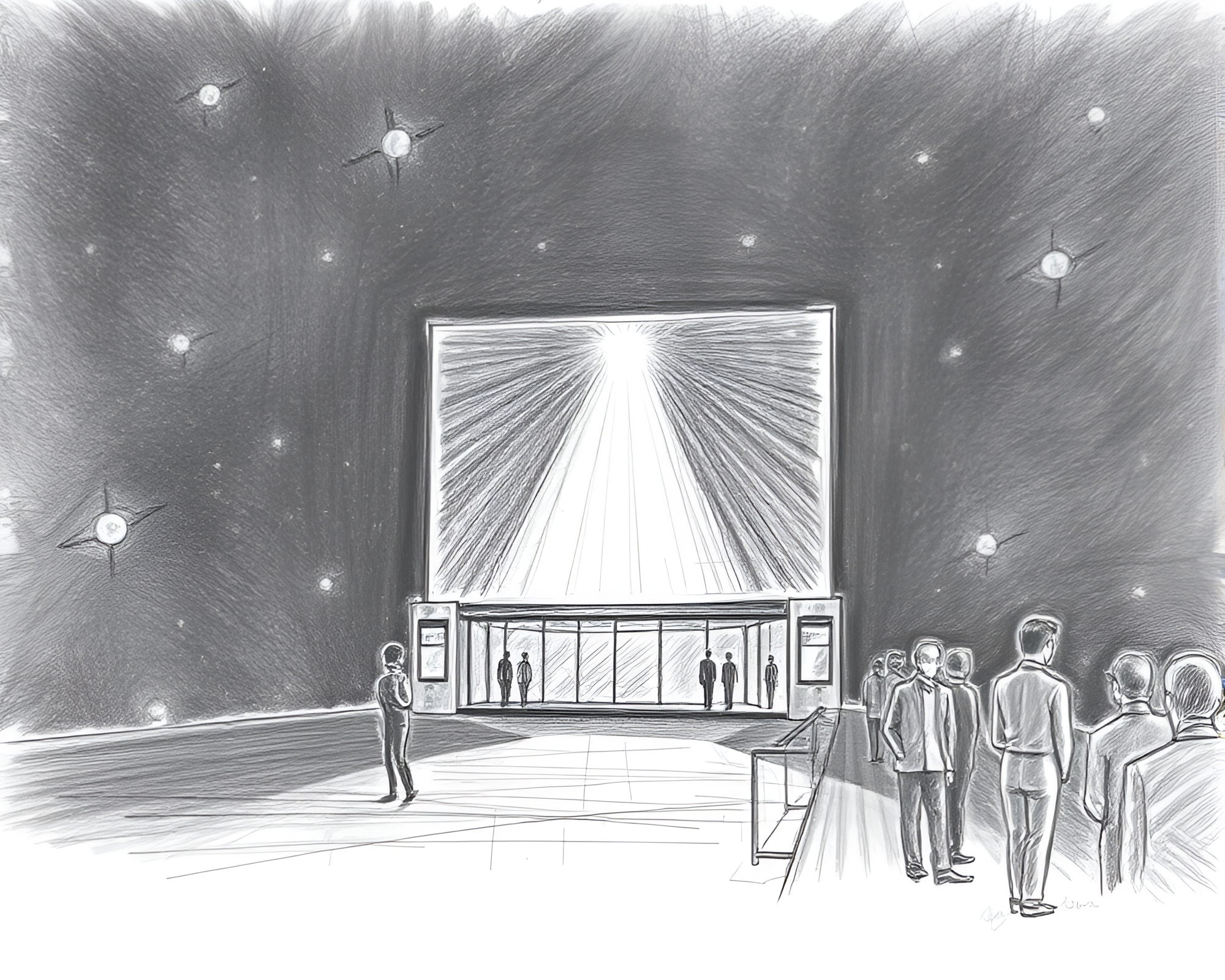 Intriguing Satellite Reflections with Theatrical Lighting Sketch – free AI stock image