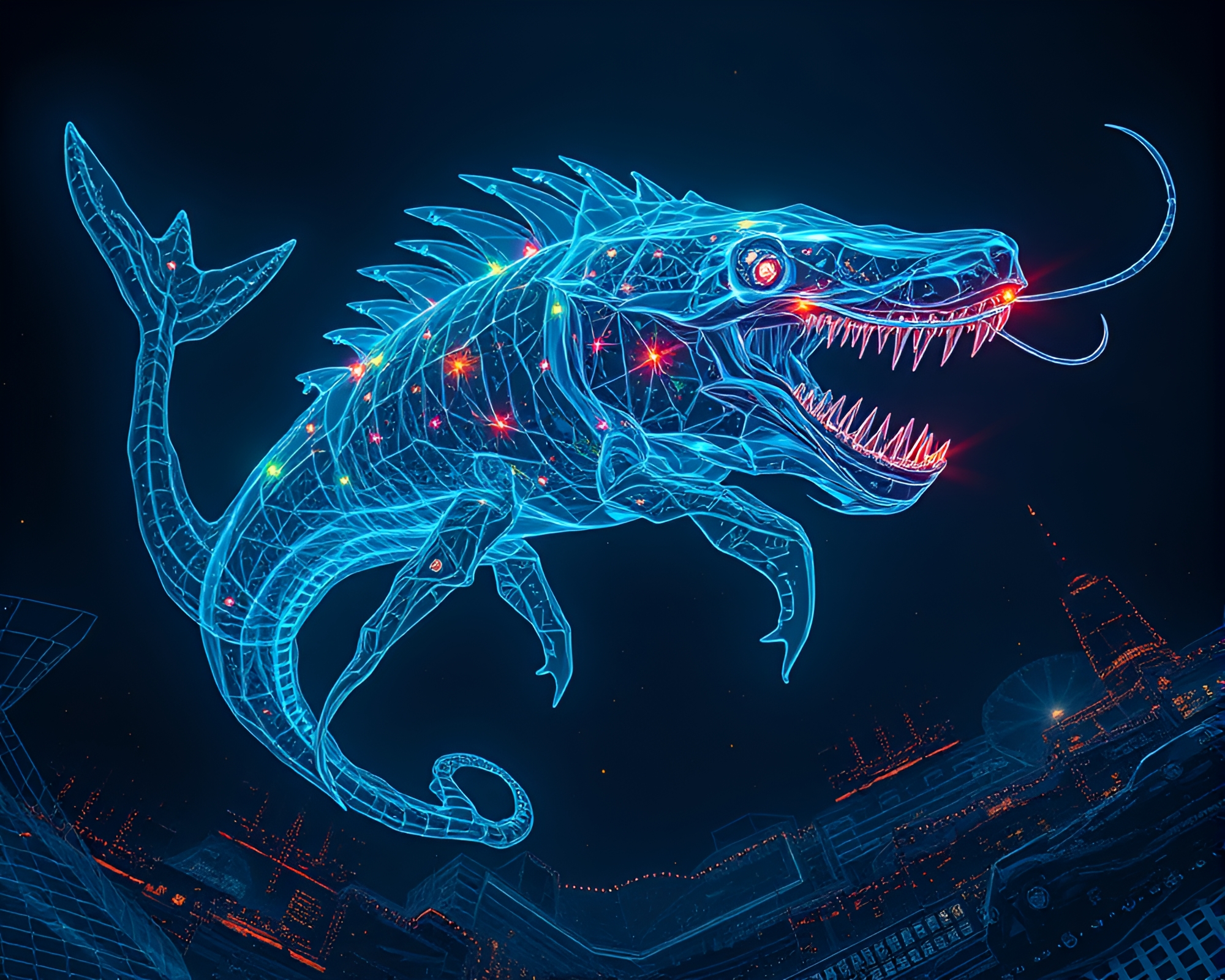 Futuristic Leviathan Glass Distortion Glow-In-The-Dark Illustration – free AI stock image