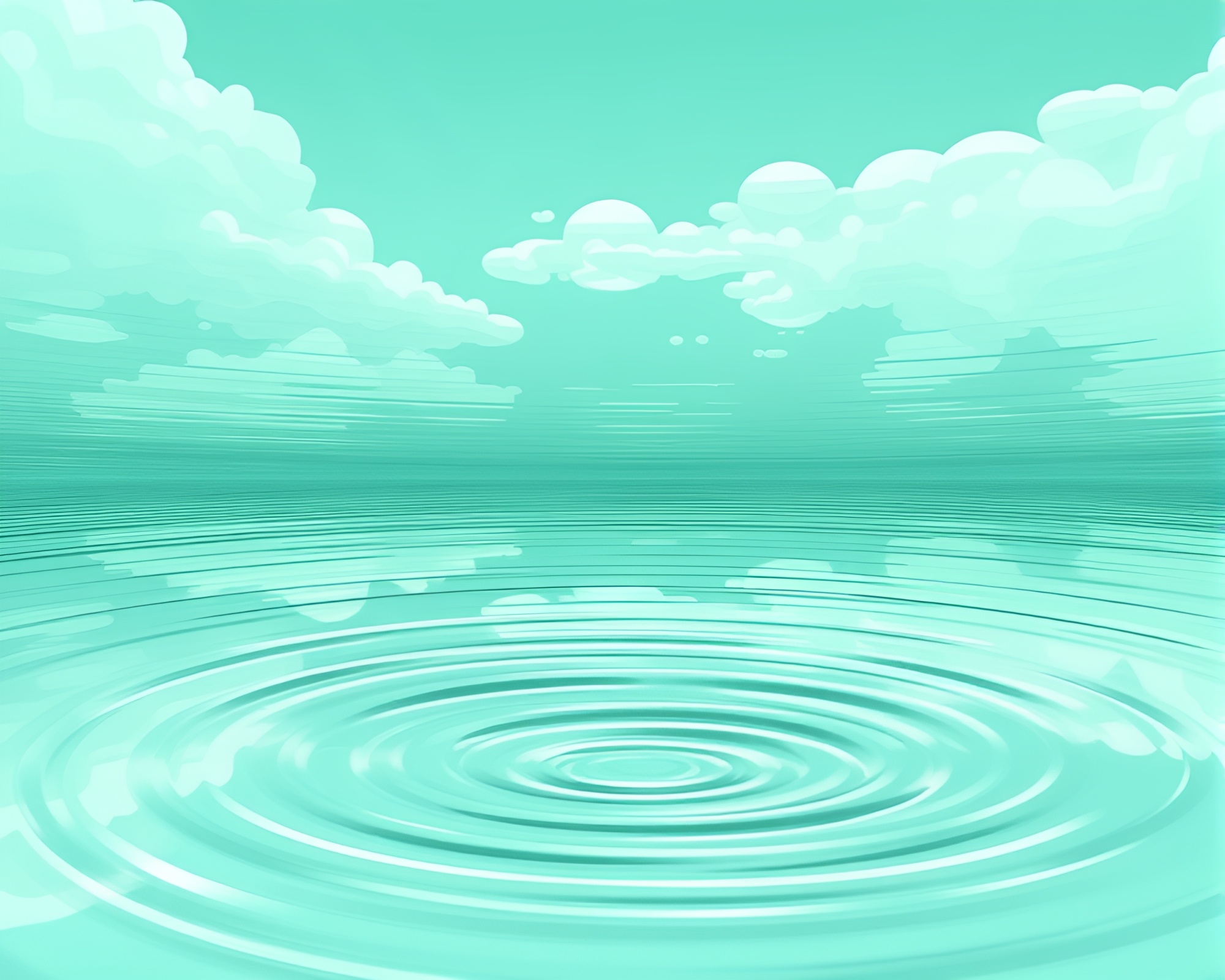Cartoon Surreal Dreamscape: Mint Green Water Reflection Ripples – free AI stock image