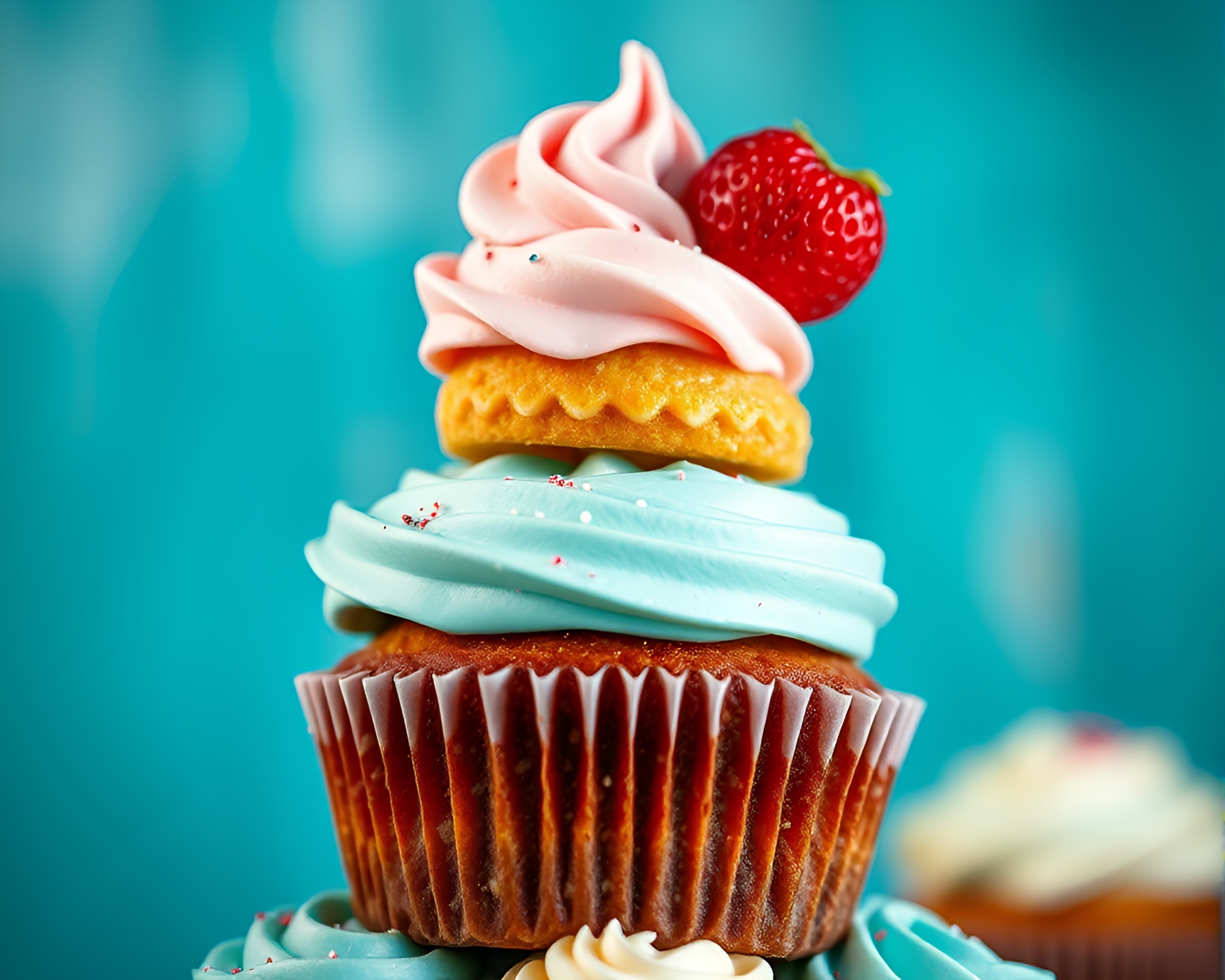 Cupcake Tower Close-Up: Material Design Grainy Film Mood – free AI stock image