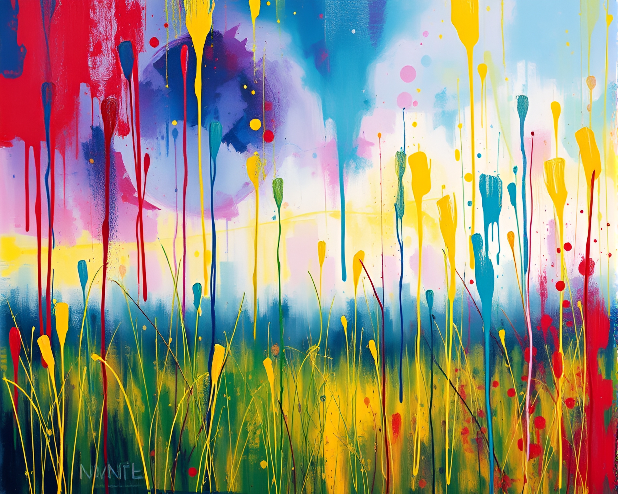Savannah Grass Carnival: Impressionist Spray Paint Drips – free AI stock image