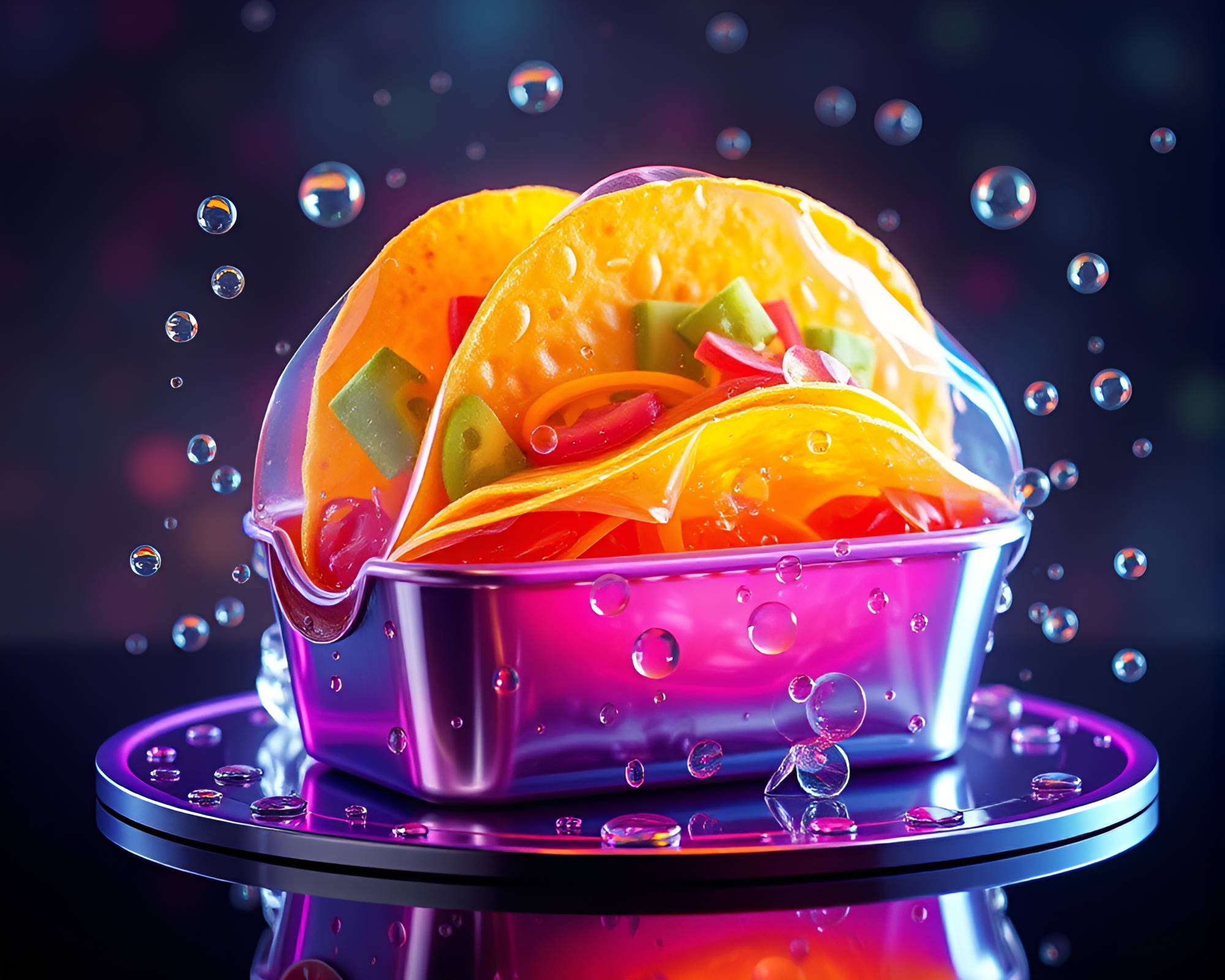Tantalizing Taco Stand Beneath Swirling Holographic Skies – free AI stock image