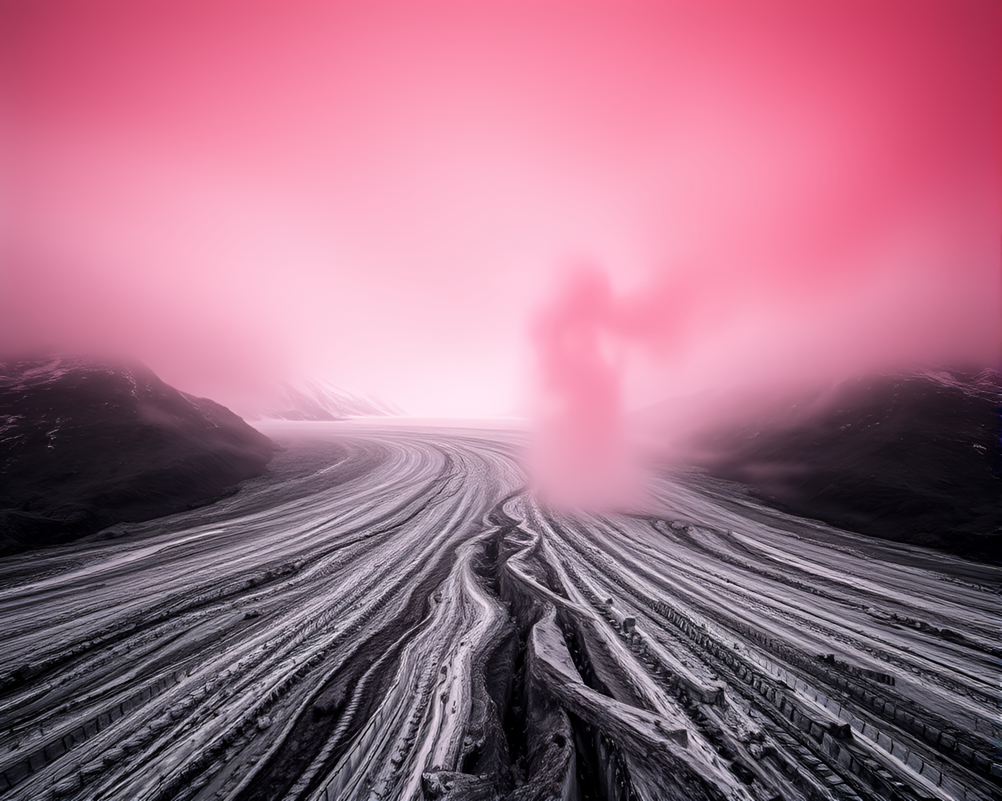 Glacier Majesty: Monochrome Red Smoke Plume Swirls – free AI stock image