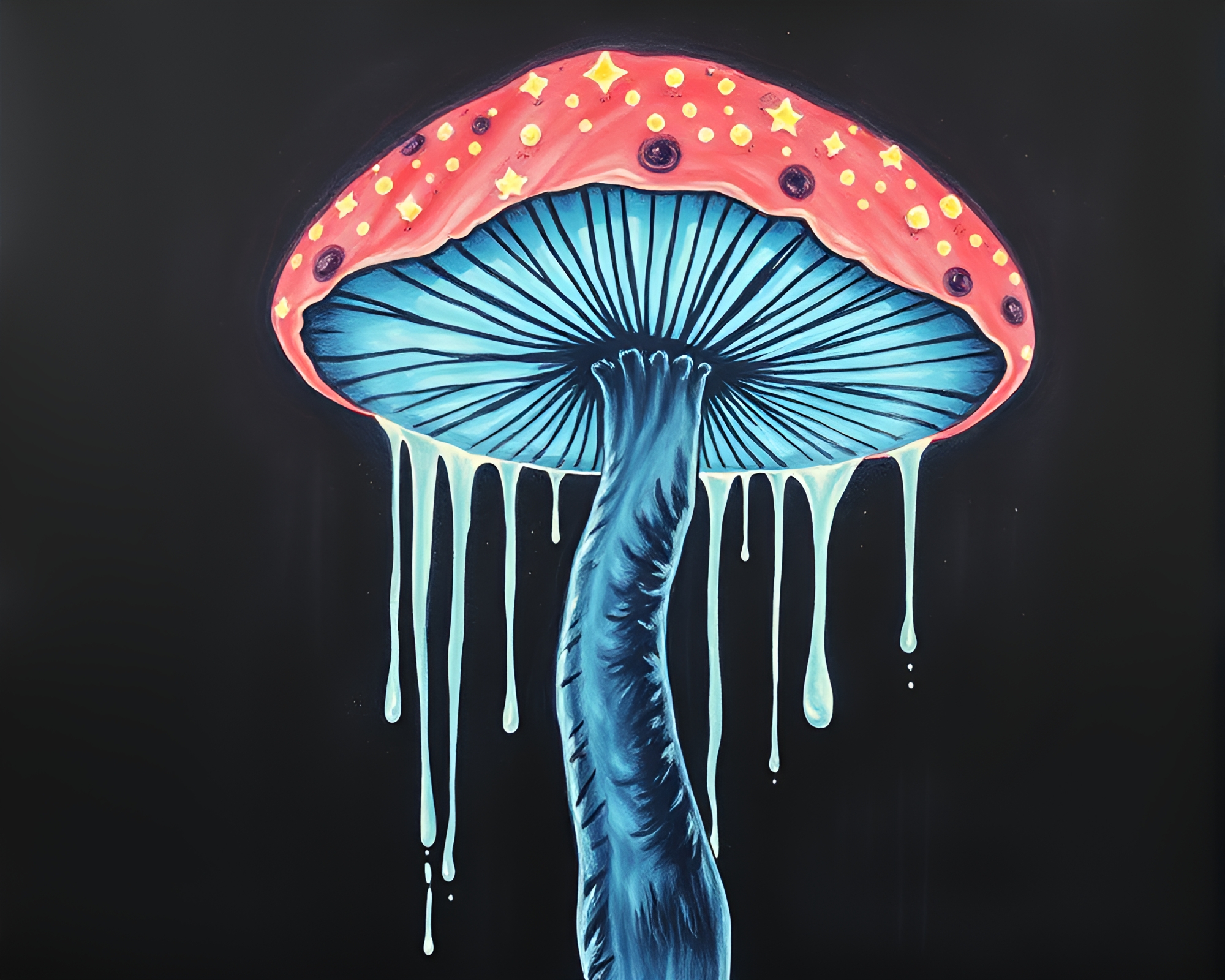 Fungal Bioluminescence Ink Wash Drips Chalkboard – free AI stock image