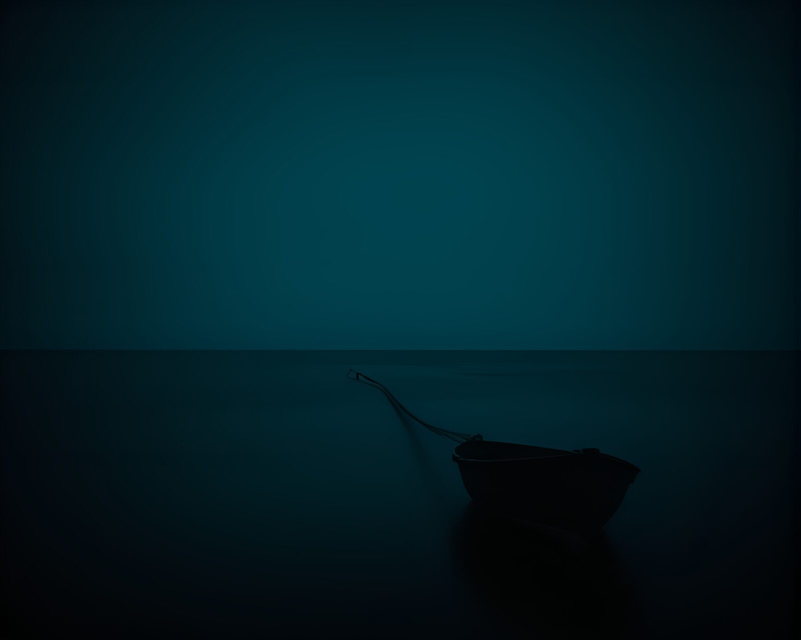 Copper verdigris plane floating in dark waters with eerie glow