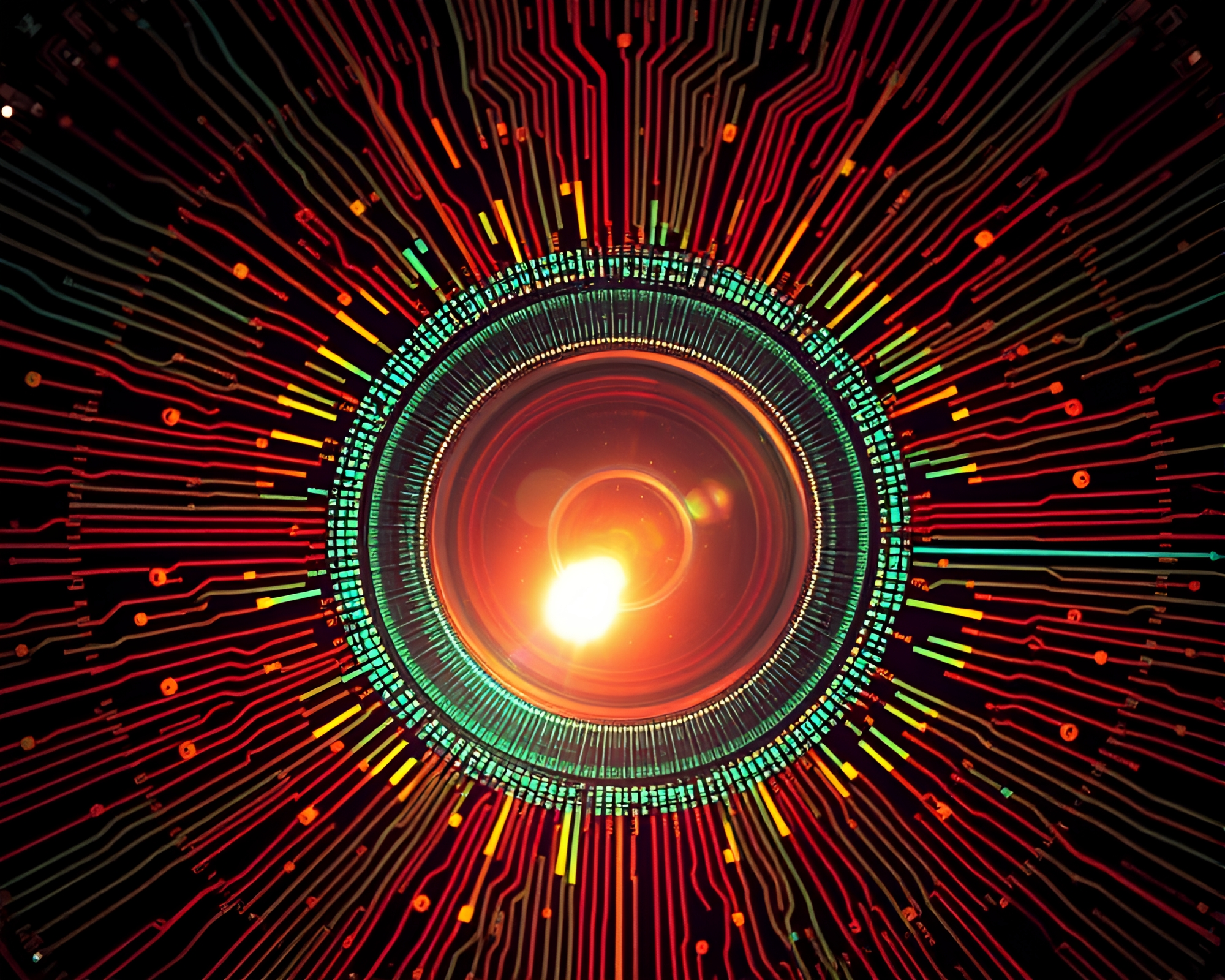 Circuit Board Lens Sunburst Divisionism – free AI stock image