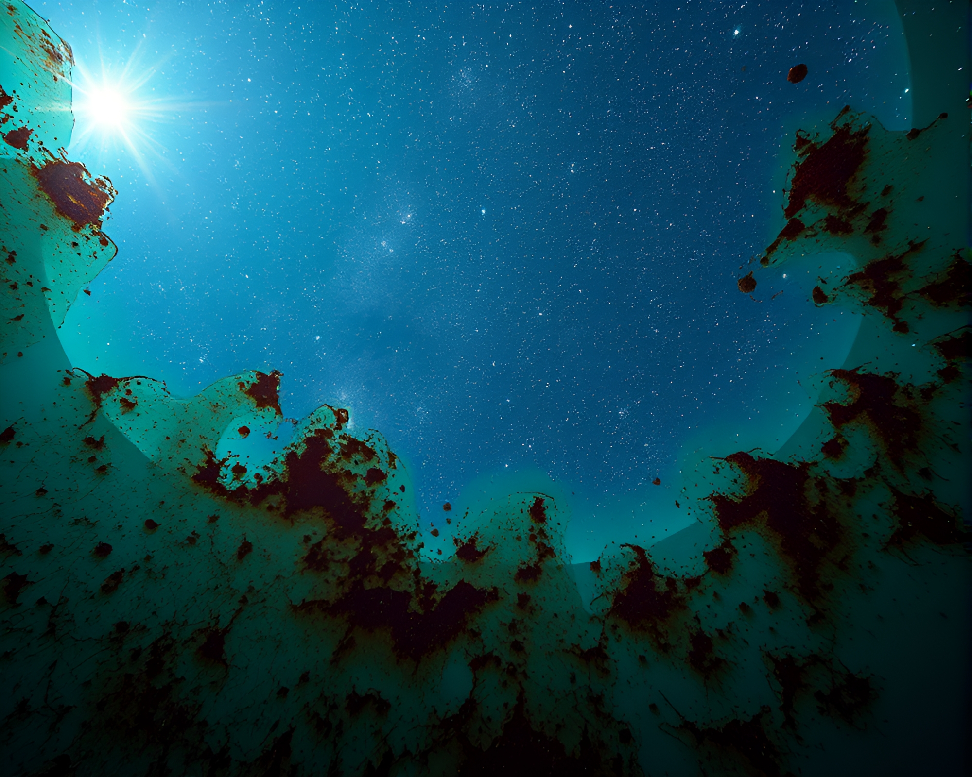 Rust Flake Underwater Dome: Starlit Algorithmic Art – free AI stock image