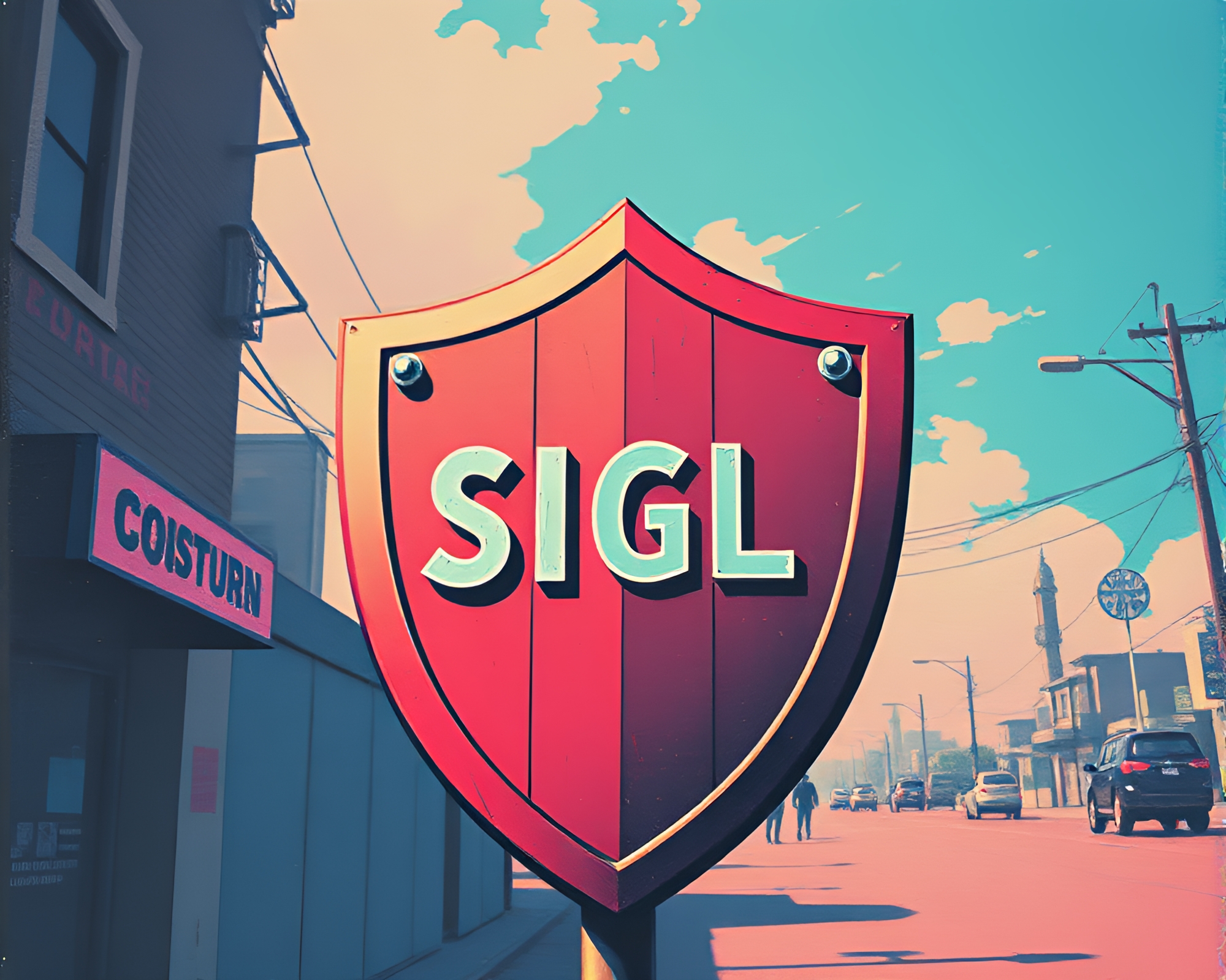 Utopian Shield Graffiti in Retro Color Fade – free AI stock image