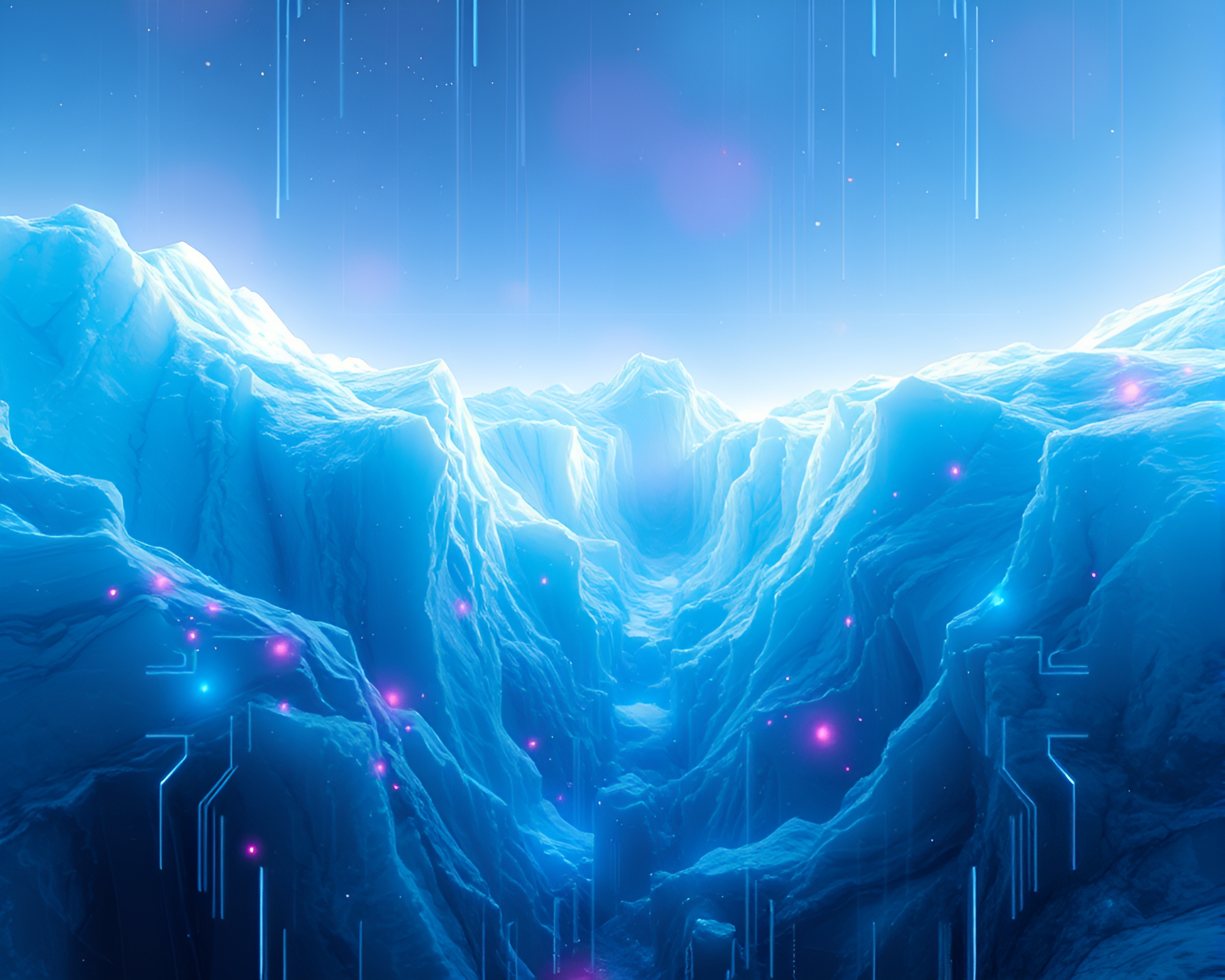 Glacier Landscape with Futuristic Digital Overlay – free AI stock image