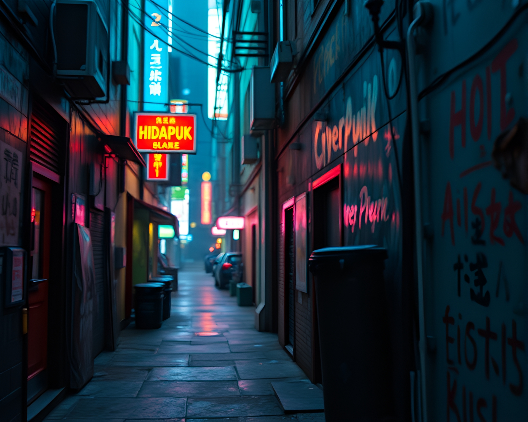 Cyberpunk Alley Focus Stacking Composition – free AI stock image