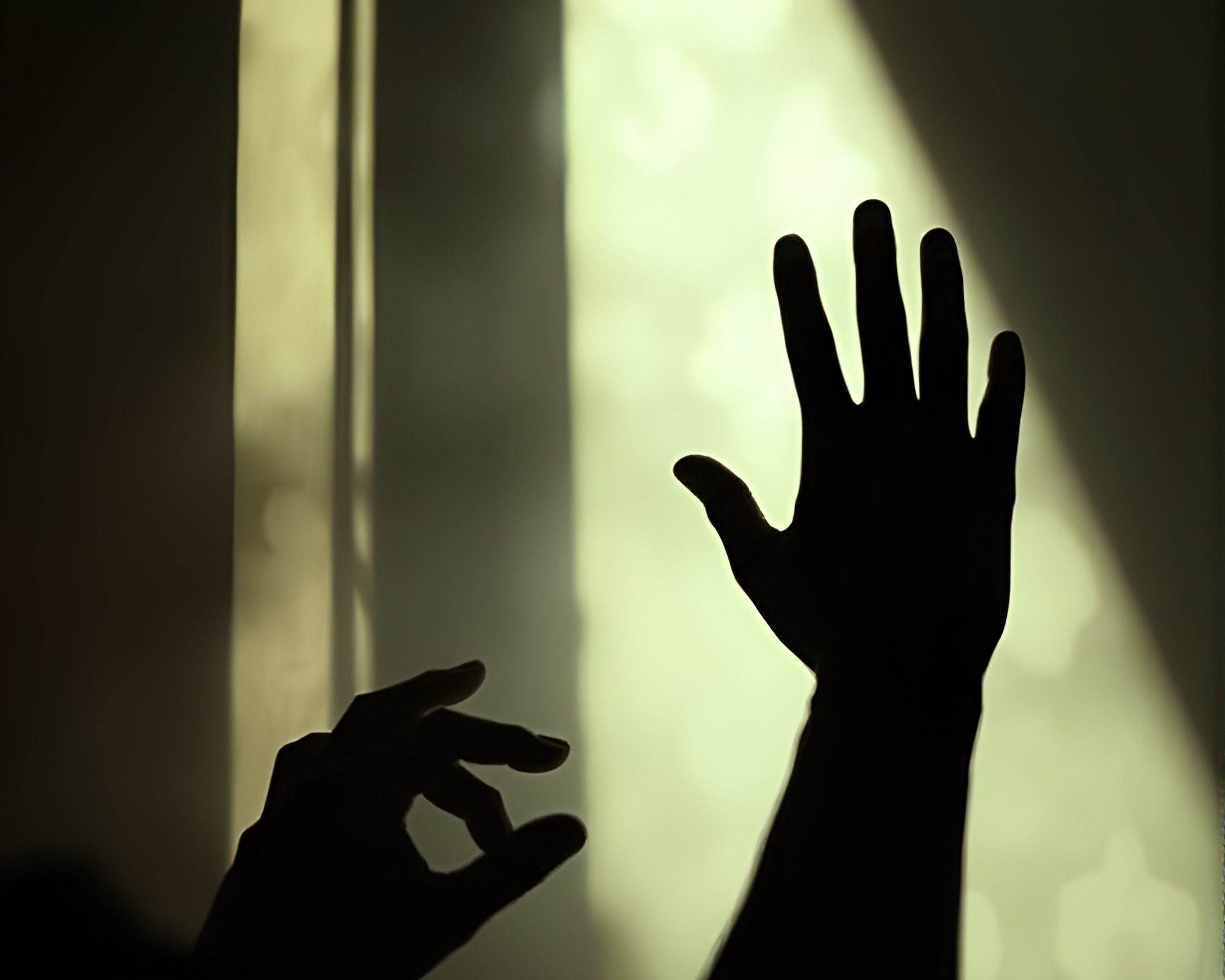Futuristic Cybernetic Hand Shadows in Smoky Haze – free AI stock image