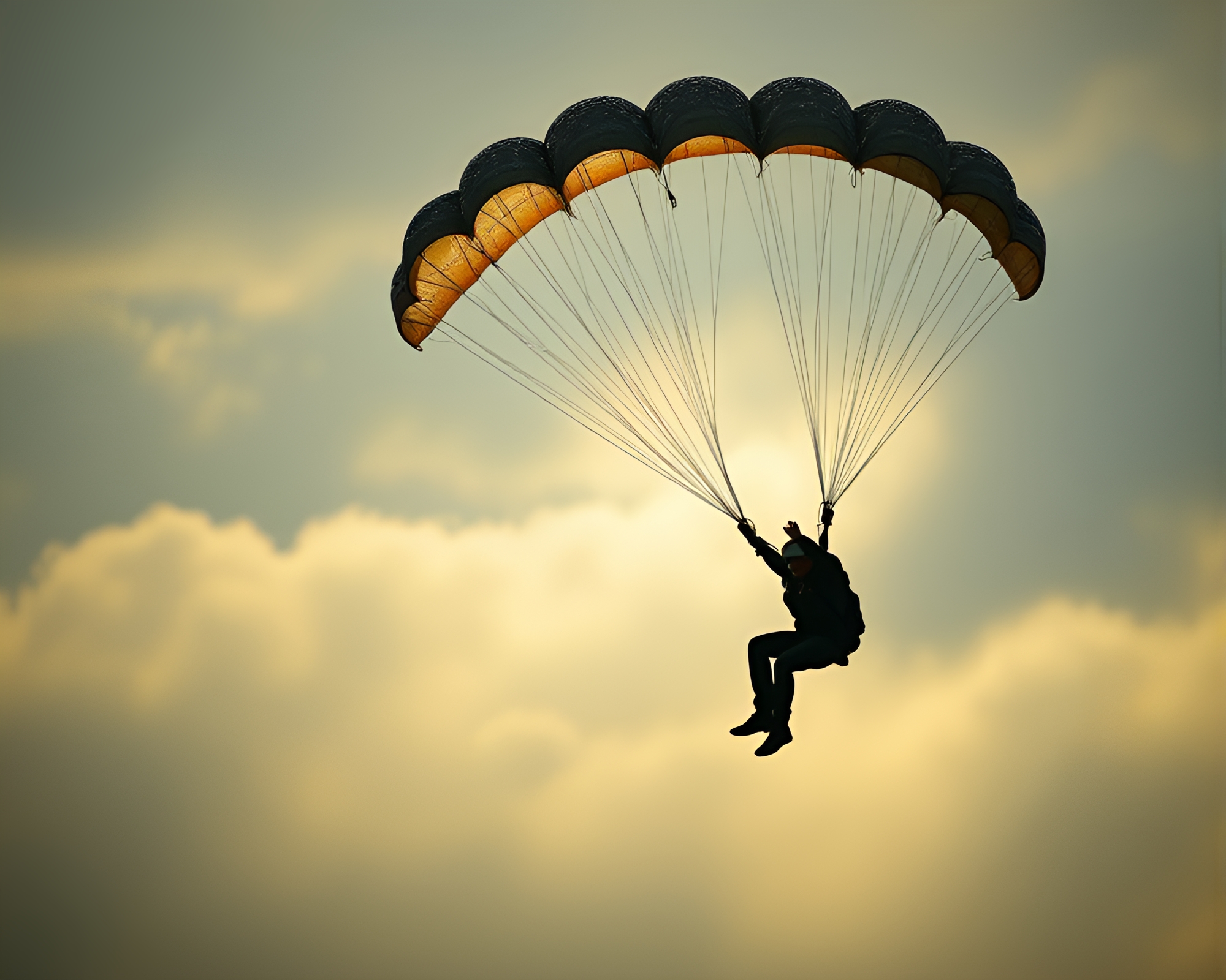Dewy Parachute Jumper Leaps into Muted Shadows – free AI stock image