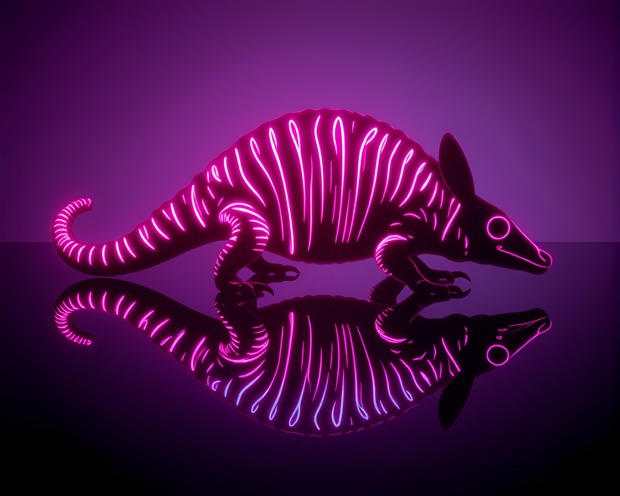 Neon Armadillo Reflection Silhouette in Skeuomorphic Design – free AI stock image