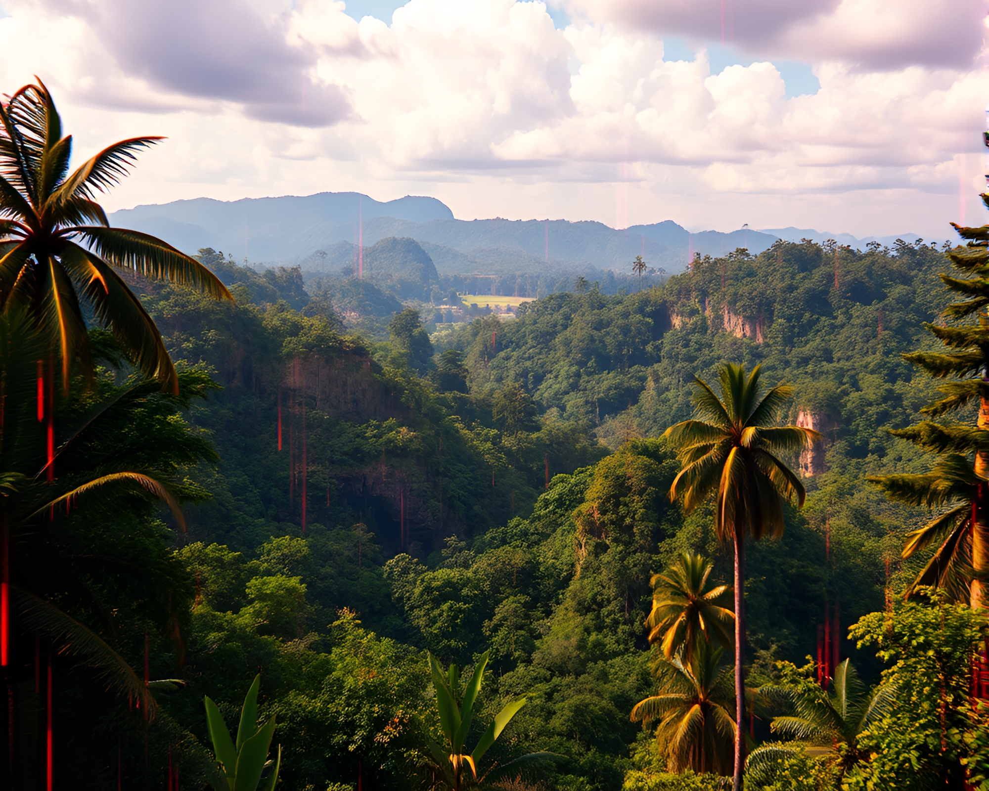 Glitch Jungle: Cybernetic Panoramic View – free AI stock image