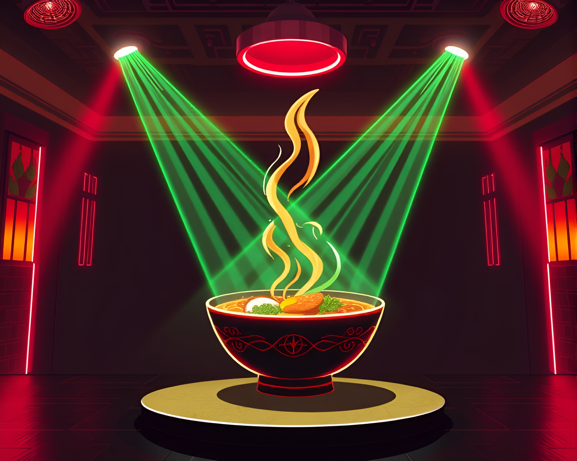 Neon Ramen Bowl in Laser Beam Club – free AI stock image