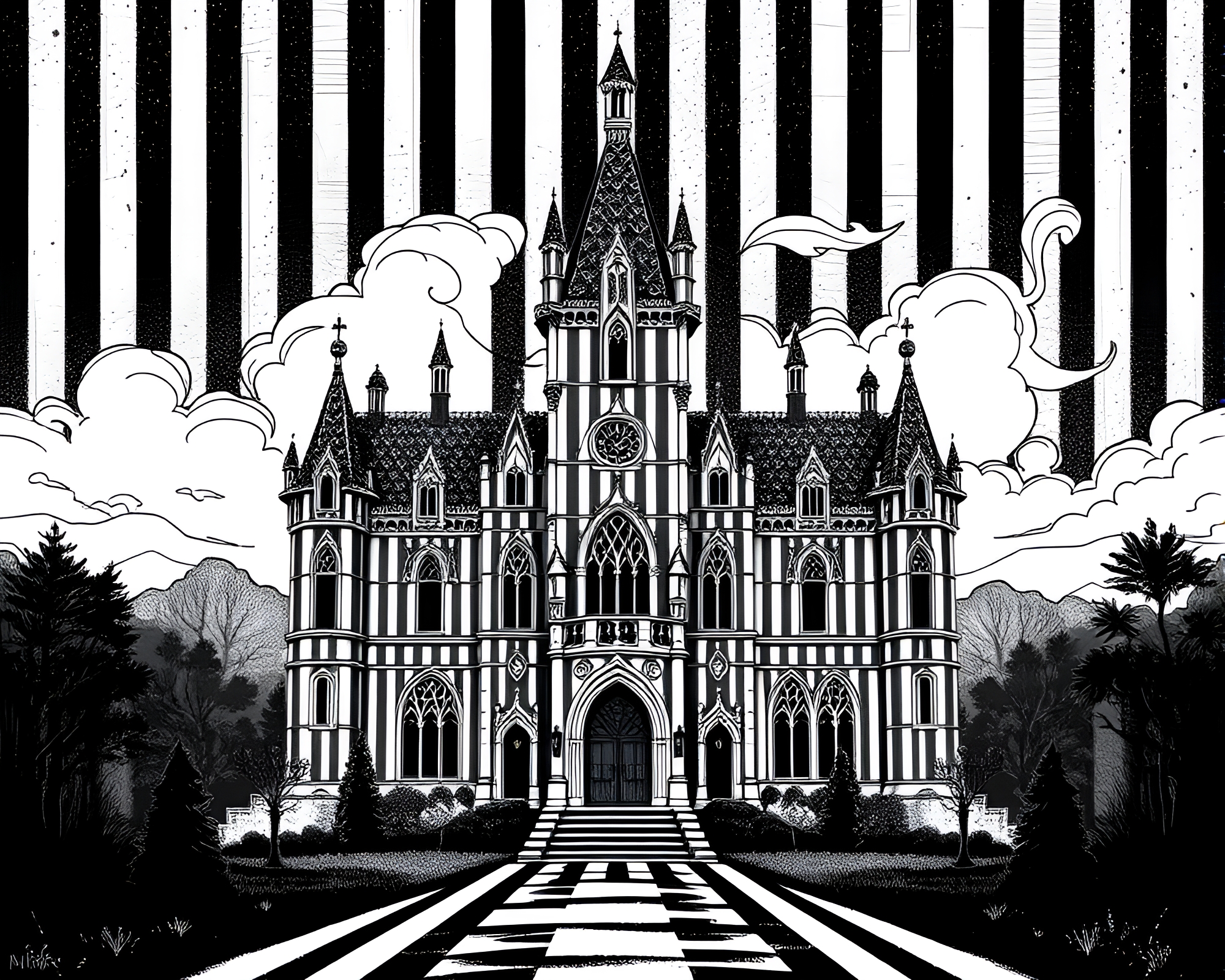 Gothic Mansion in Split Toned Fantasy Setting – free AI stock image