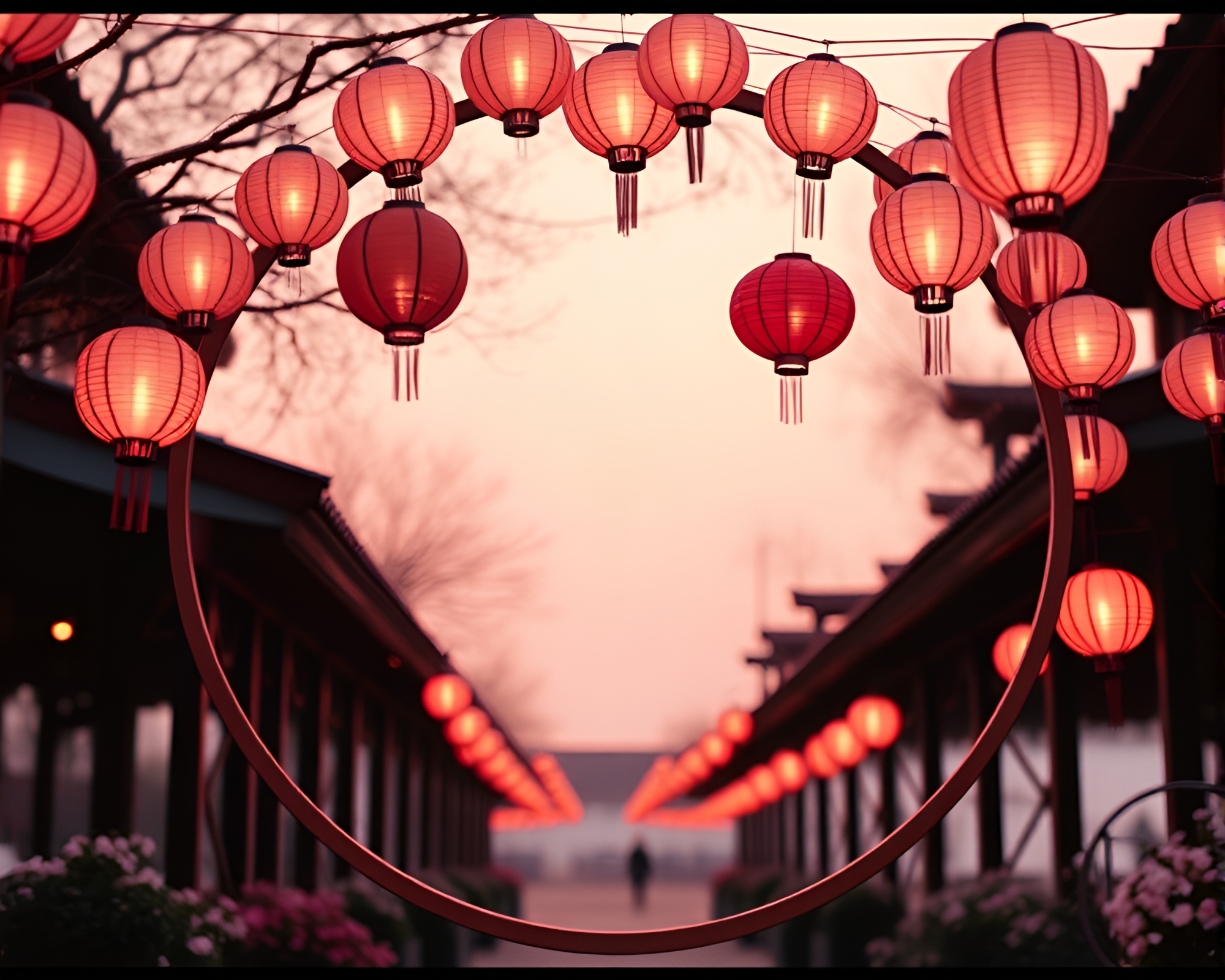 Blush Pink Lantern Magic with Circular Film Strip Border – free AI stock image