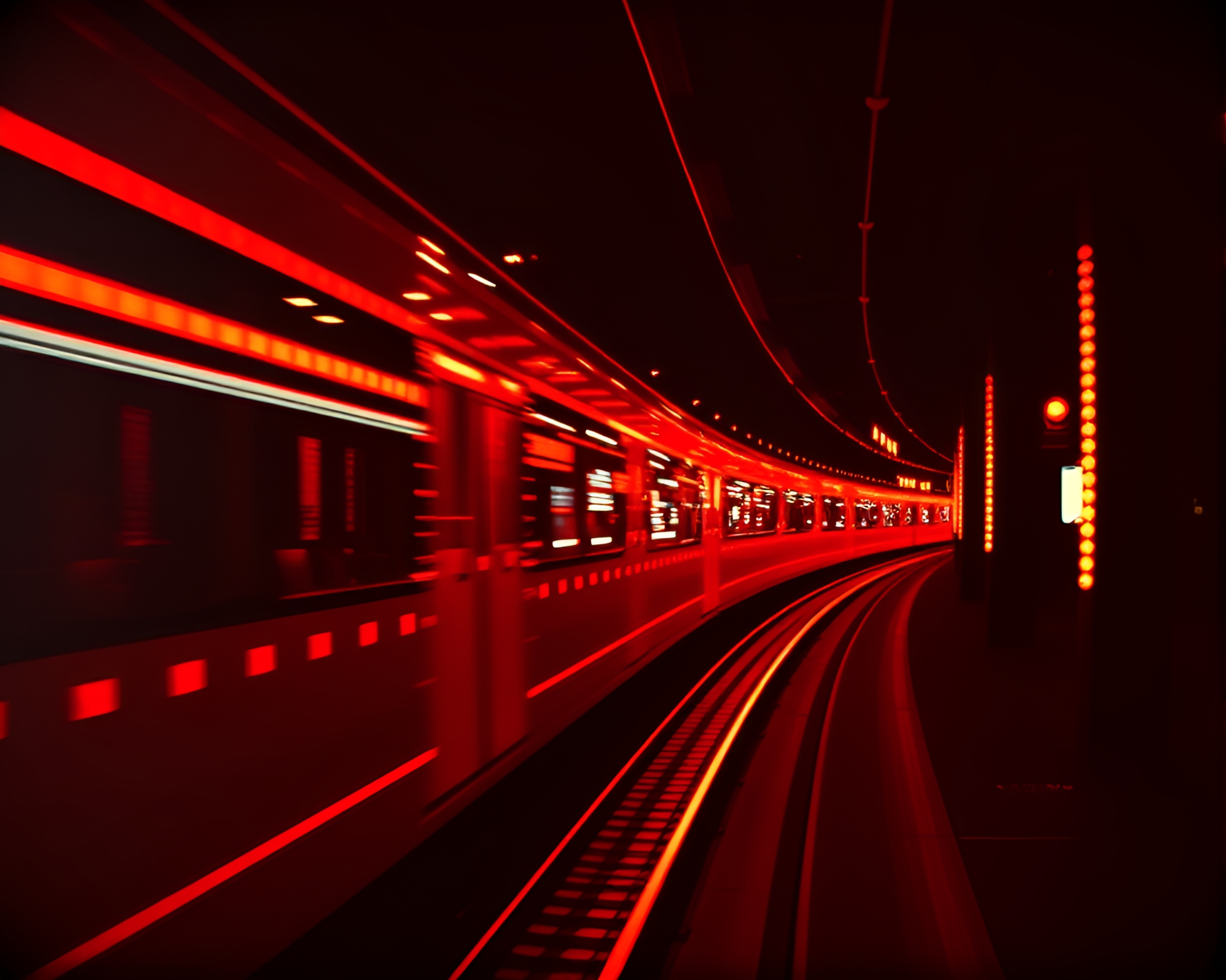 Monorail Light Painting in Ruby Red Contrast – free AI stock image
